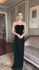 Strapless emerald velvet gown