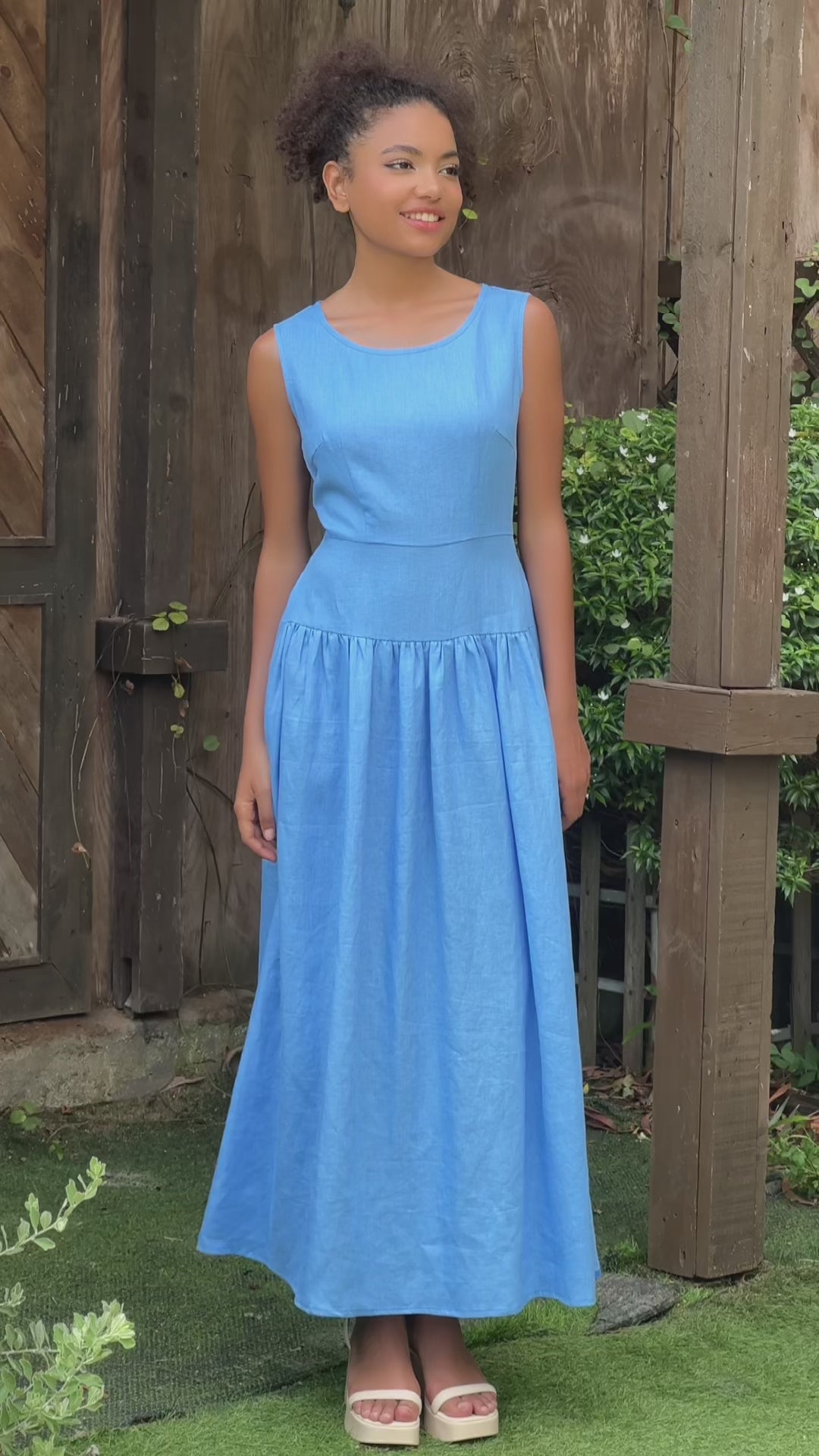 Sleeveless linen sundress long
