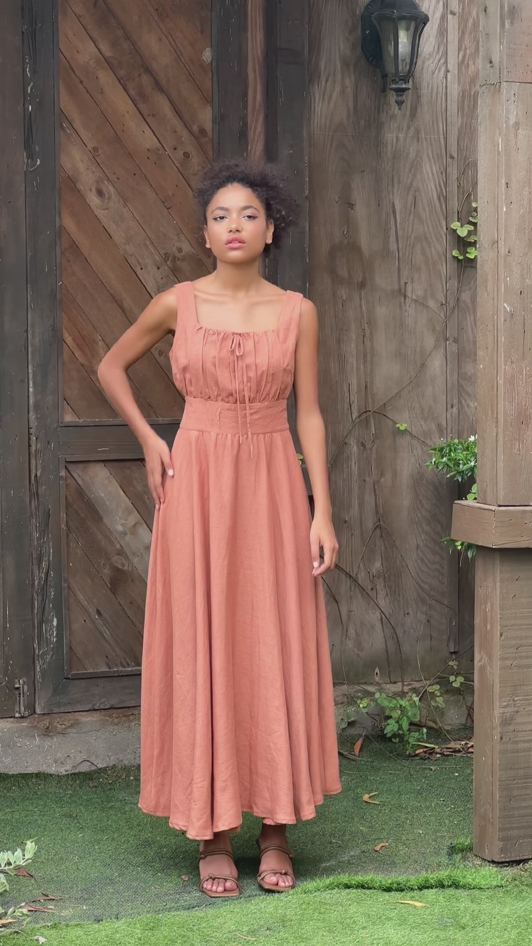 Ruched bodice linen maxi dress