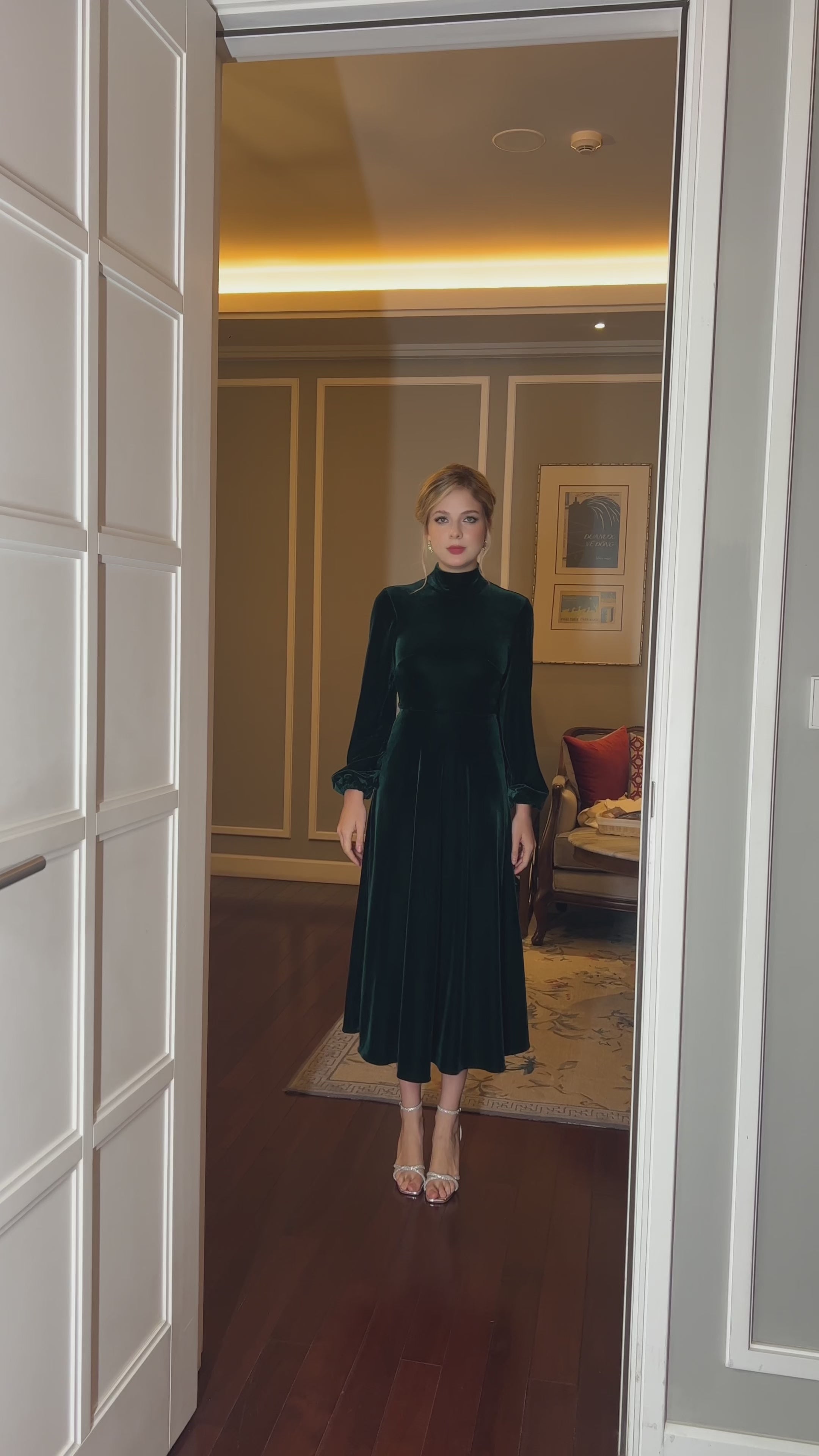 high neck velvet evening gown