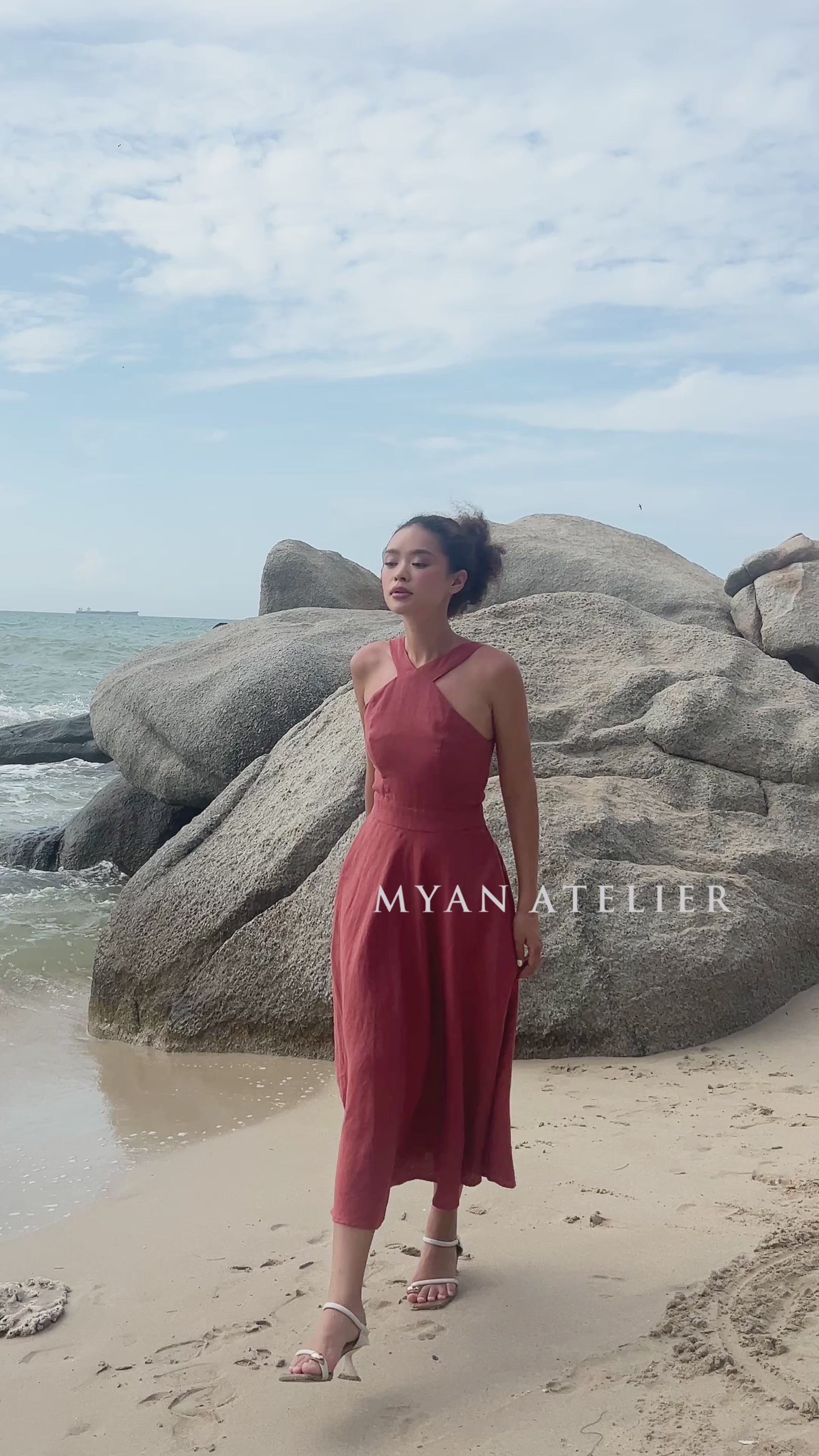 Cross front linen dress