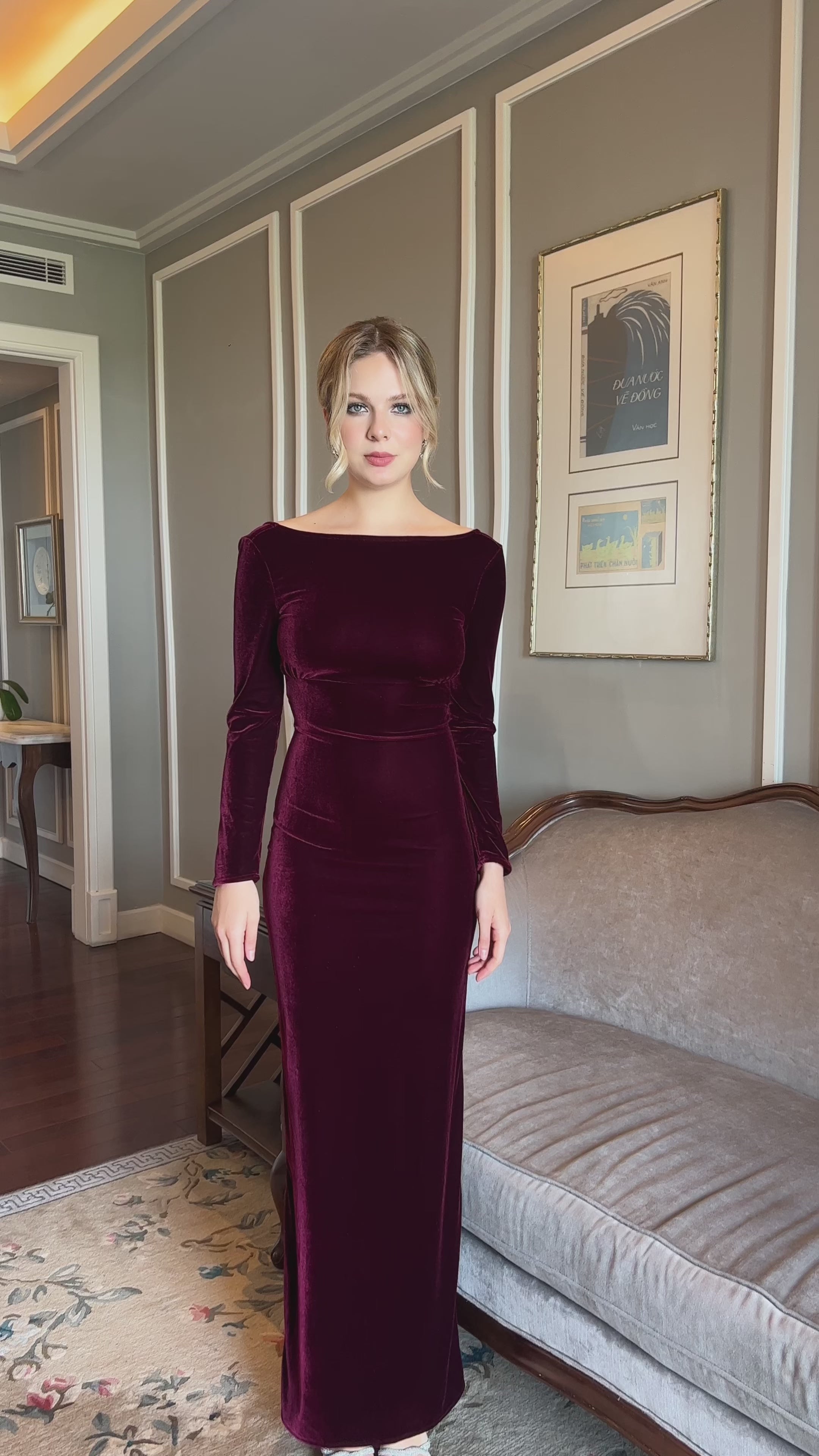 Long sleeve velvet gown