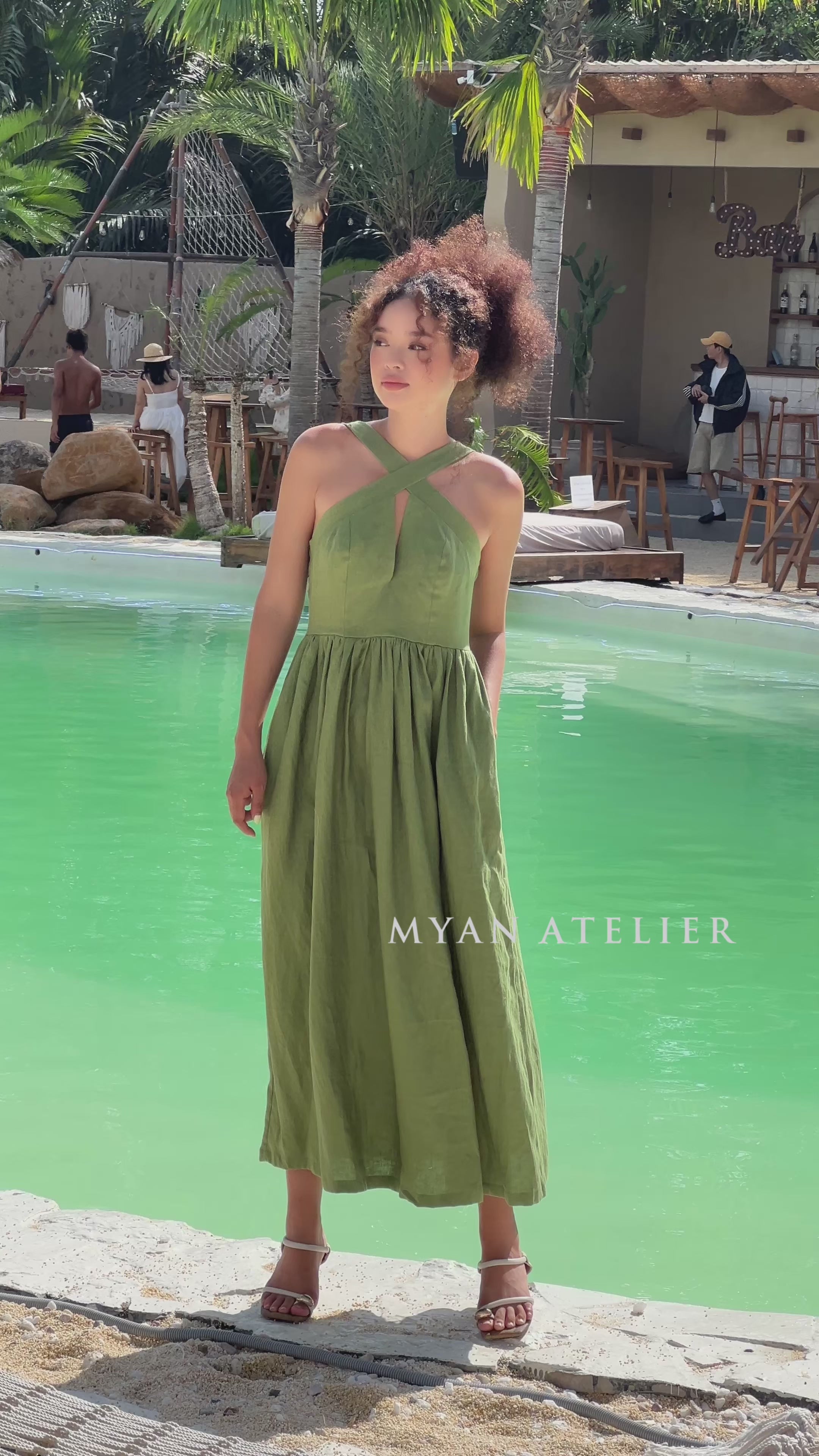 Linen halter cross dress