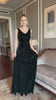 Emerald green velvet evening gown