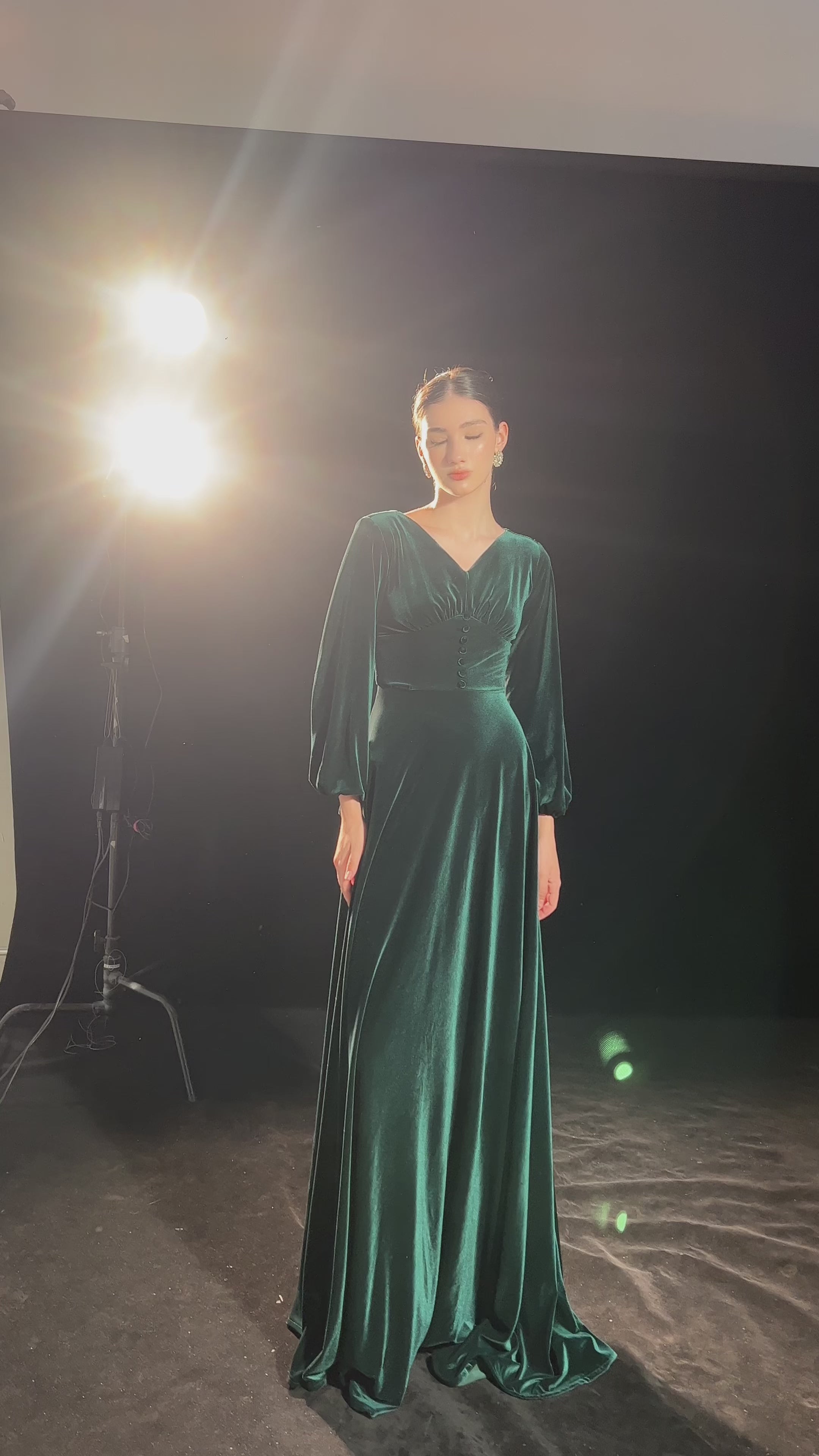 V-neck velvet evening gown