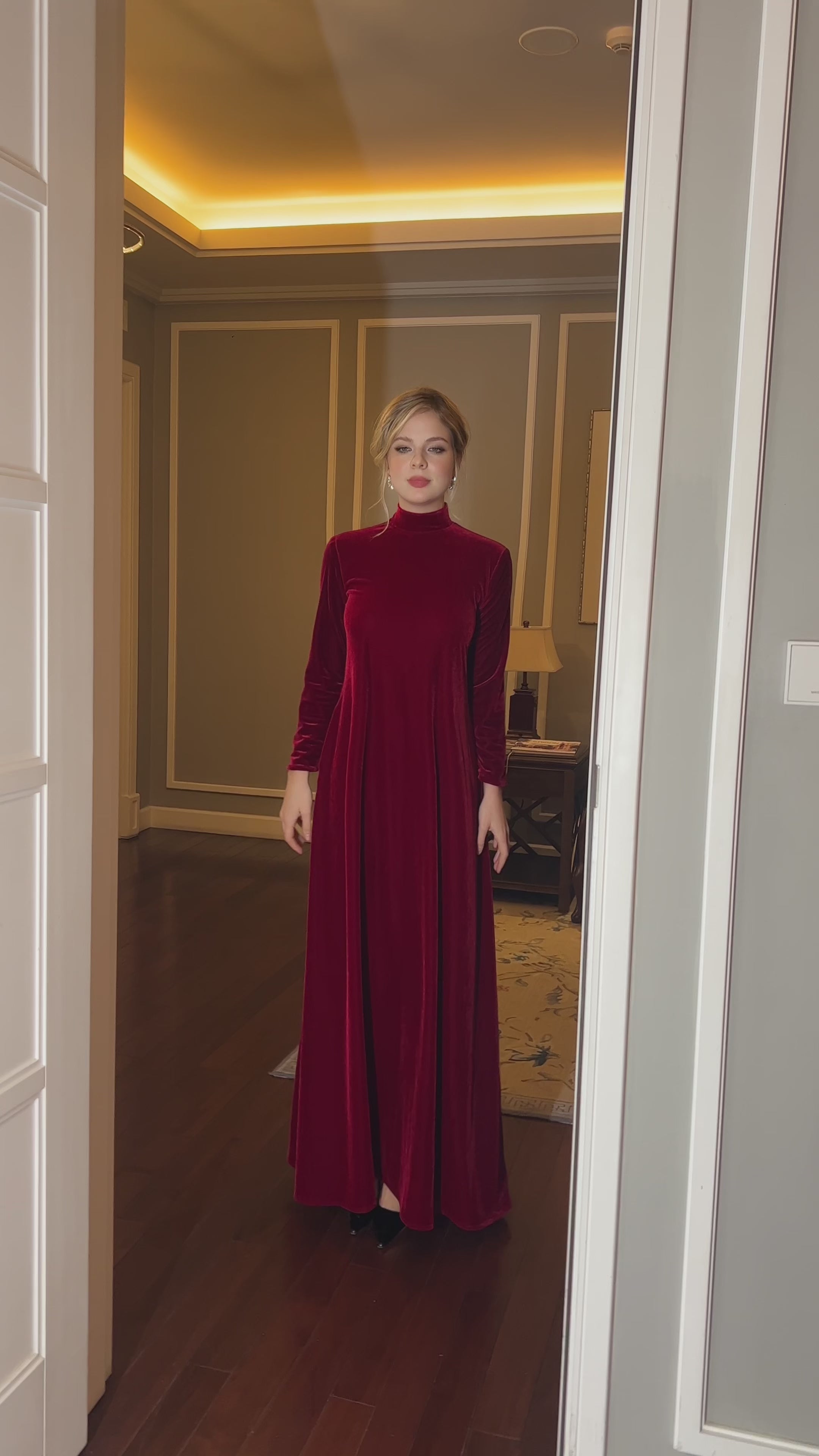 velvet high neck maxi dress