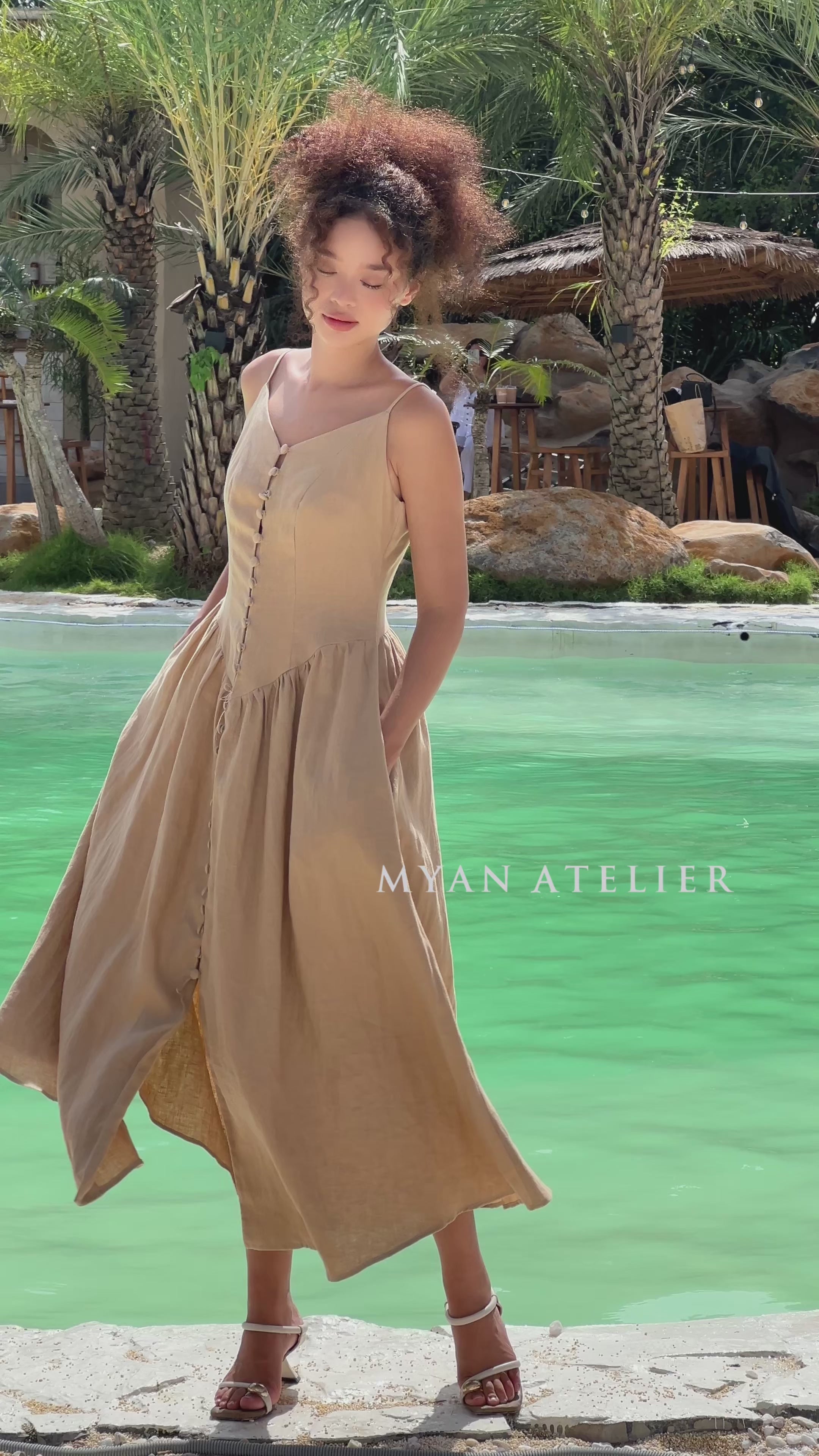 Linen spaghetti strap dress
