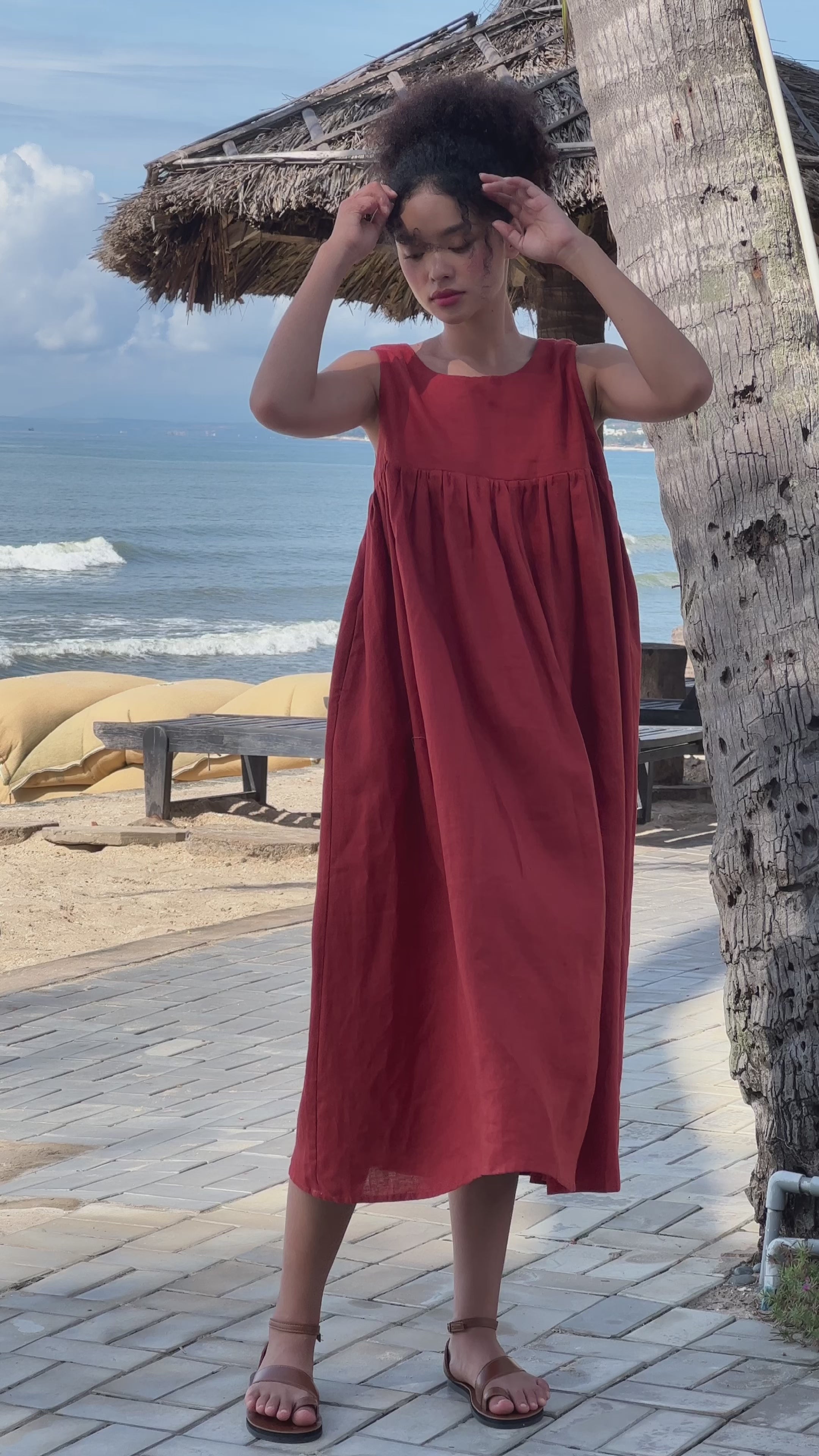 Strappy back linen dress