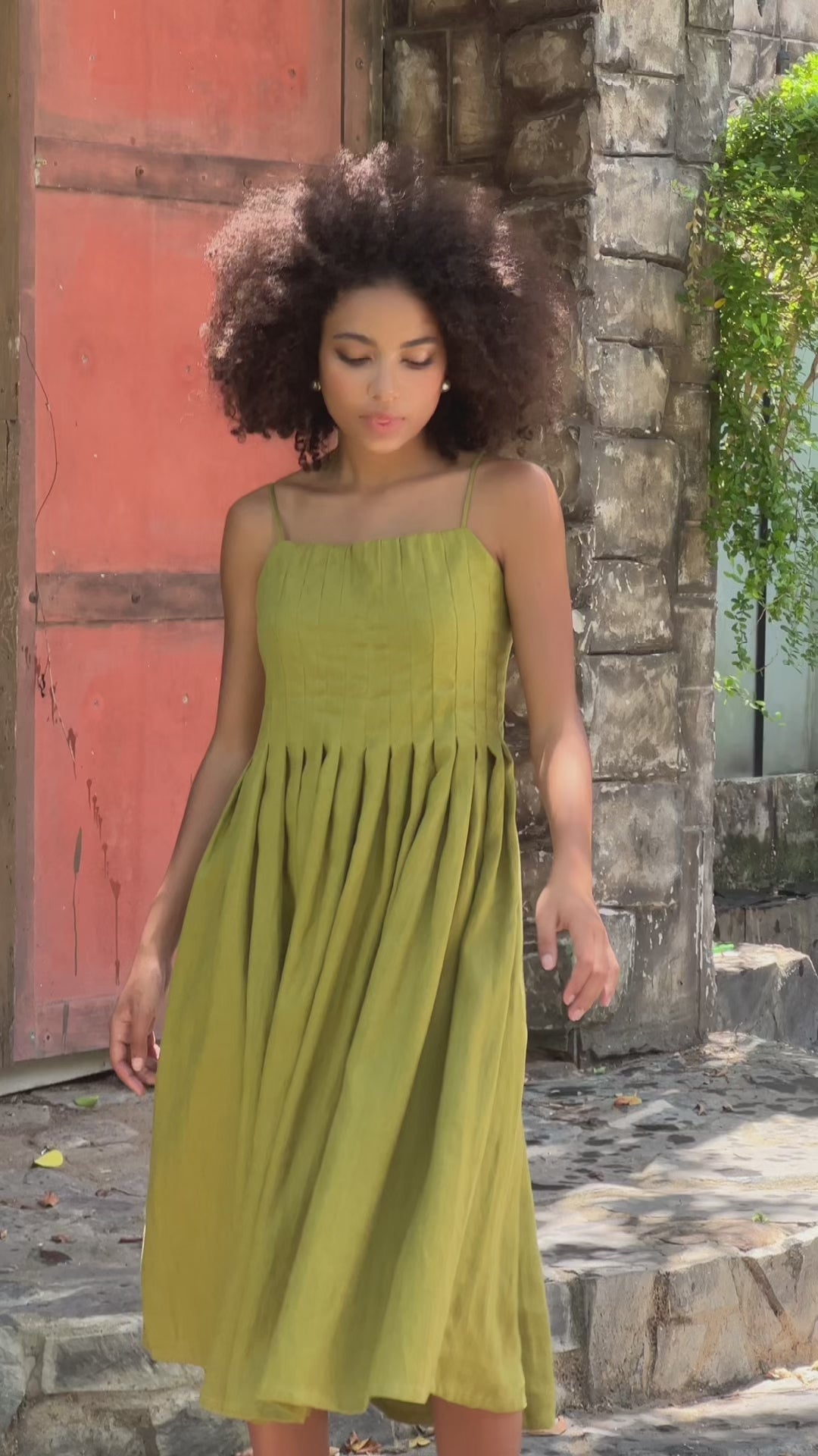 Green linen sundress