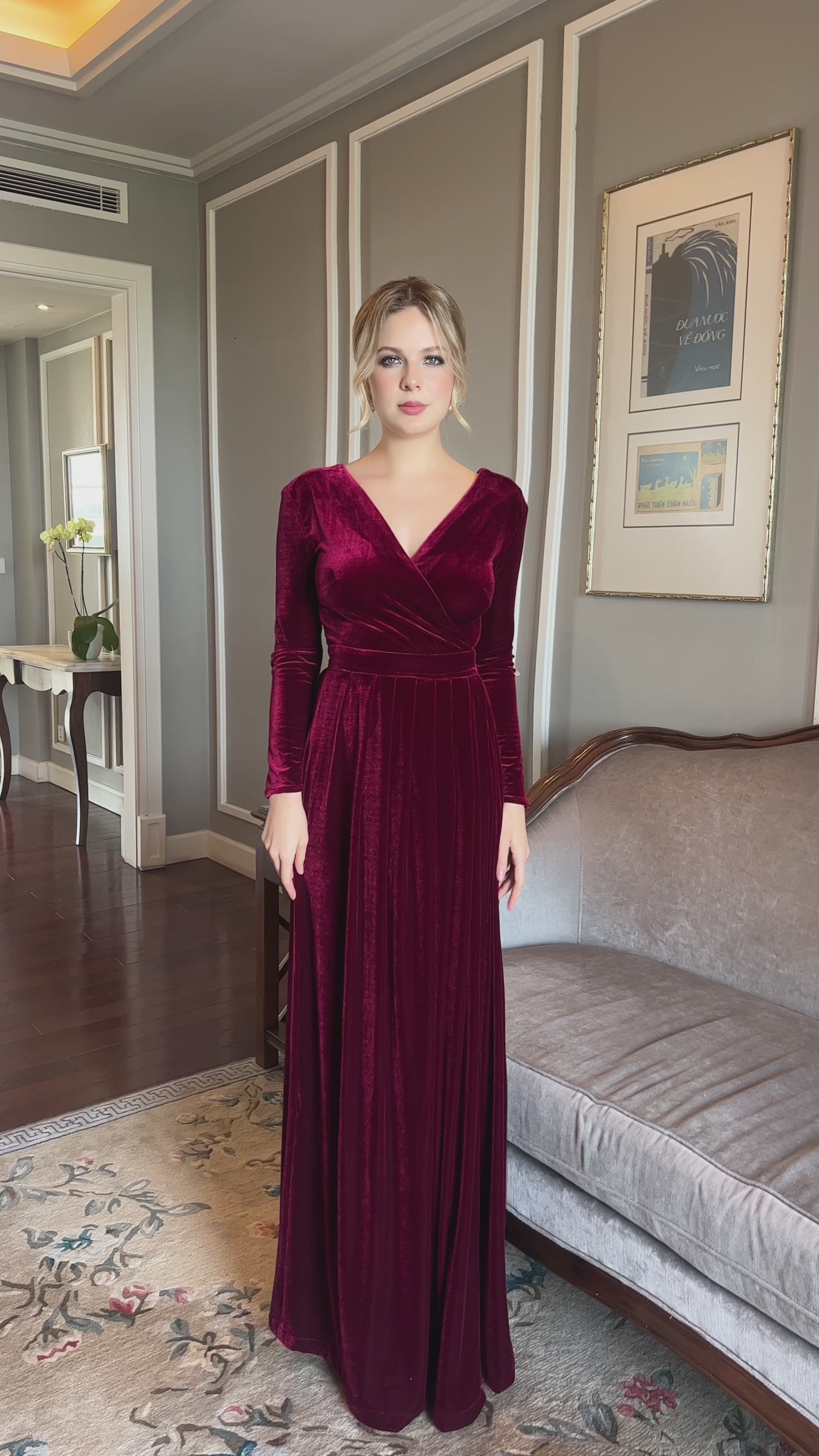 Winter velvet gown with long sleeves