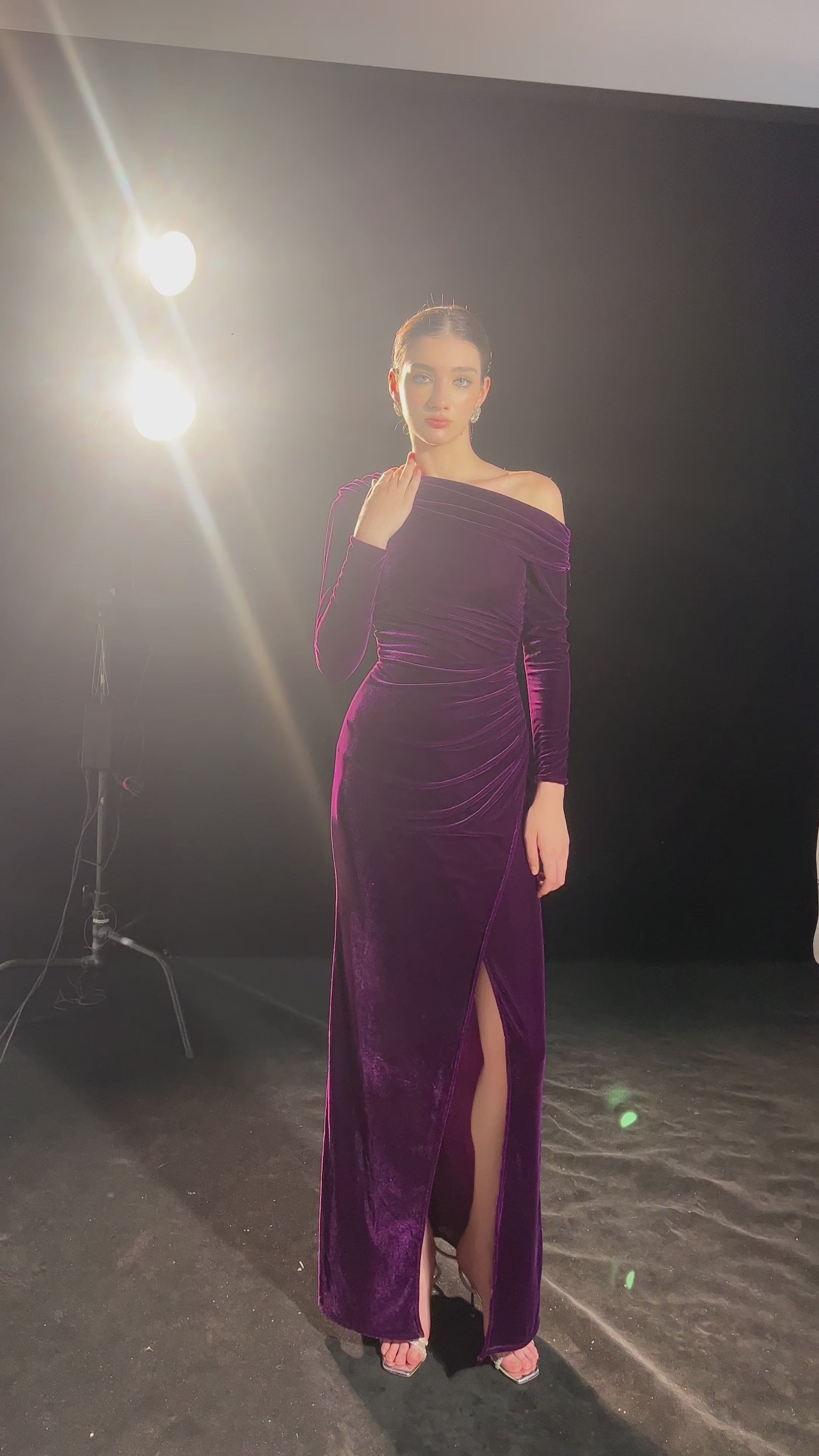 Velvet side slit formal gown