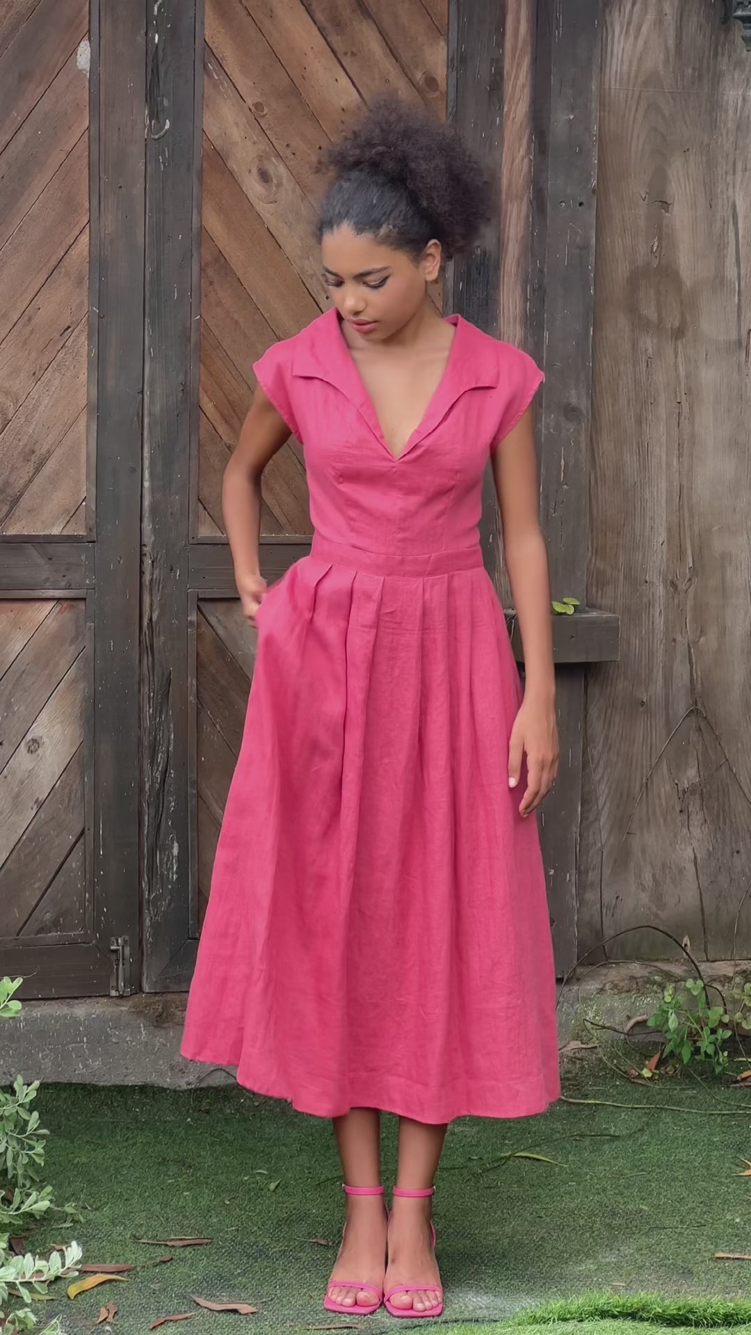 Cap sleeve linen dress