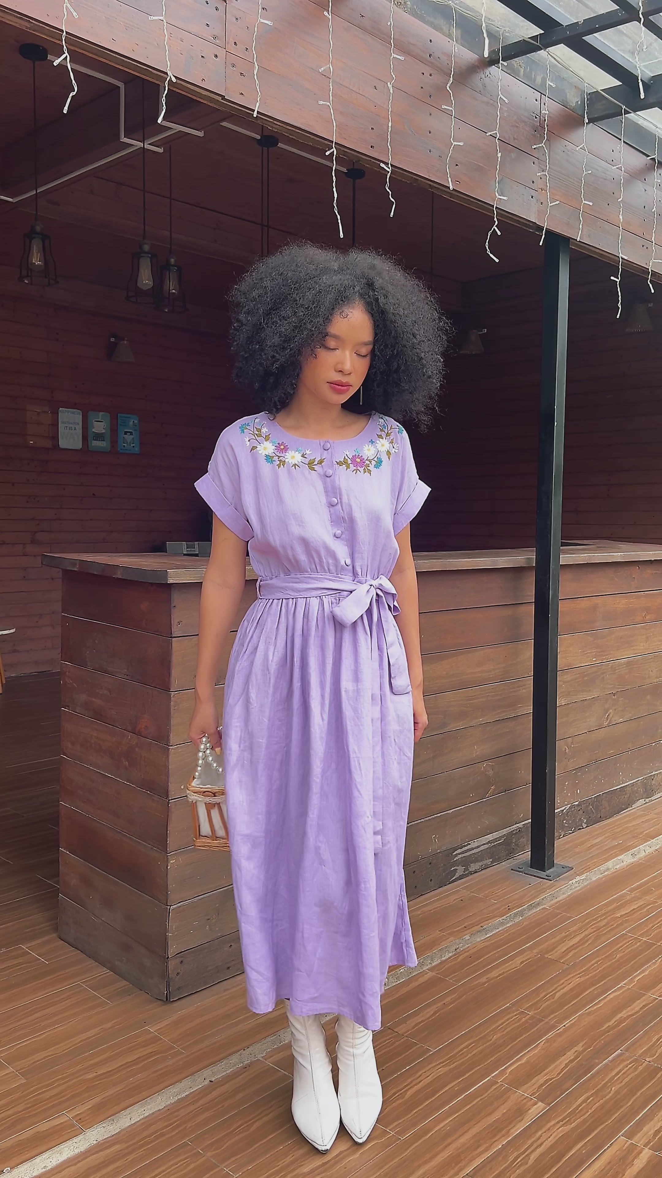 Floral embroidered linen midi dress