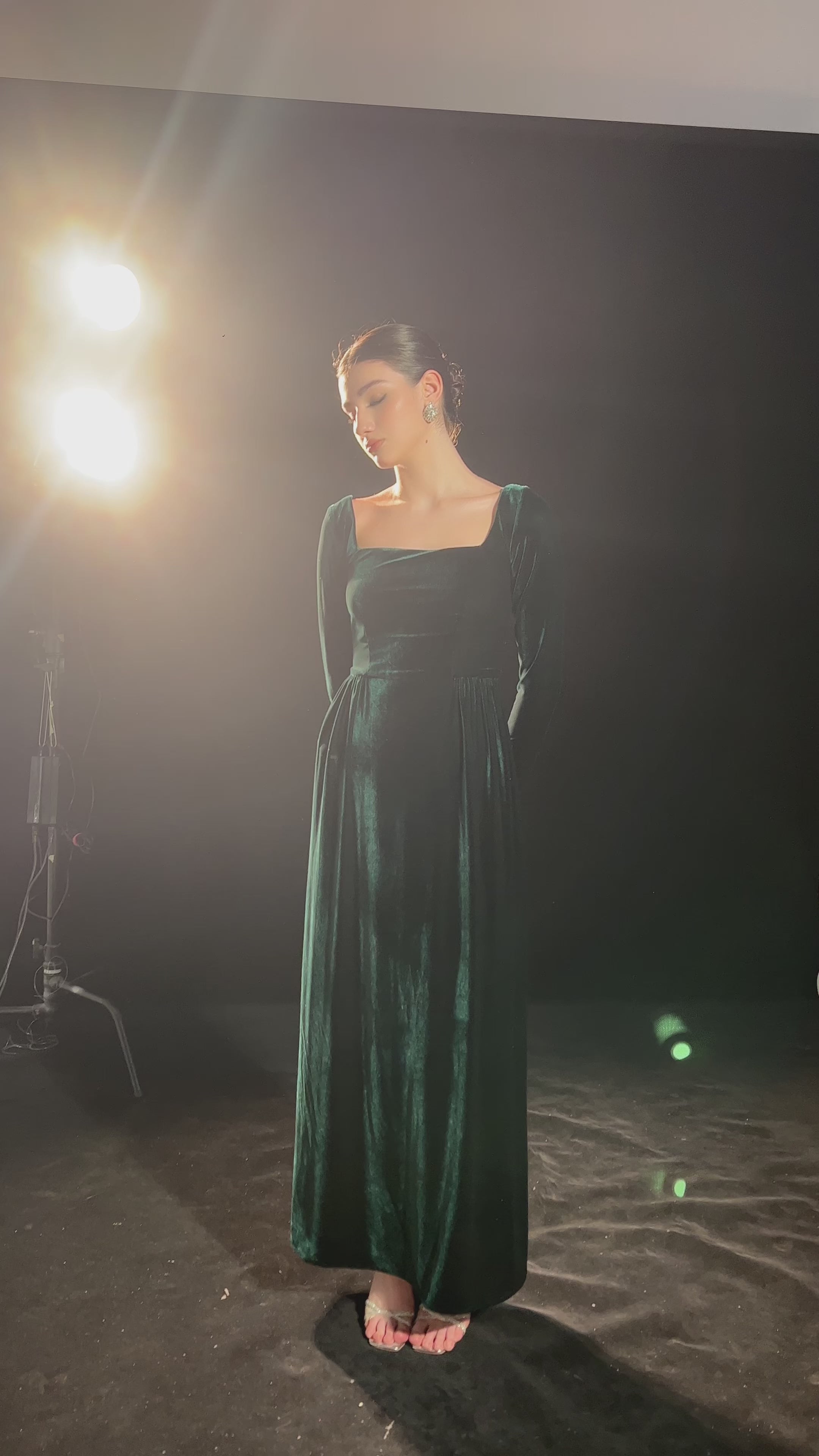 Square neck velvet formal gown