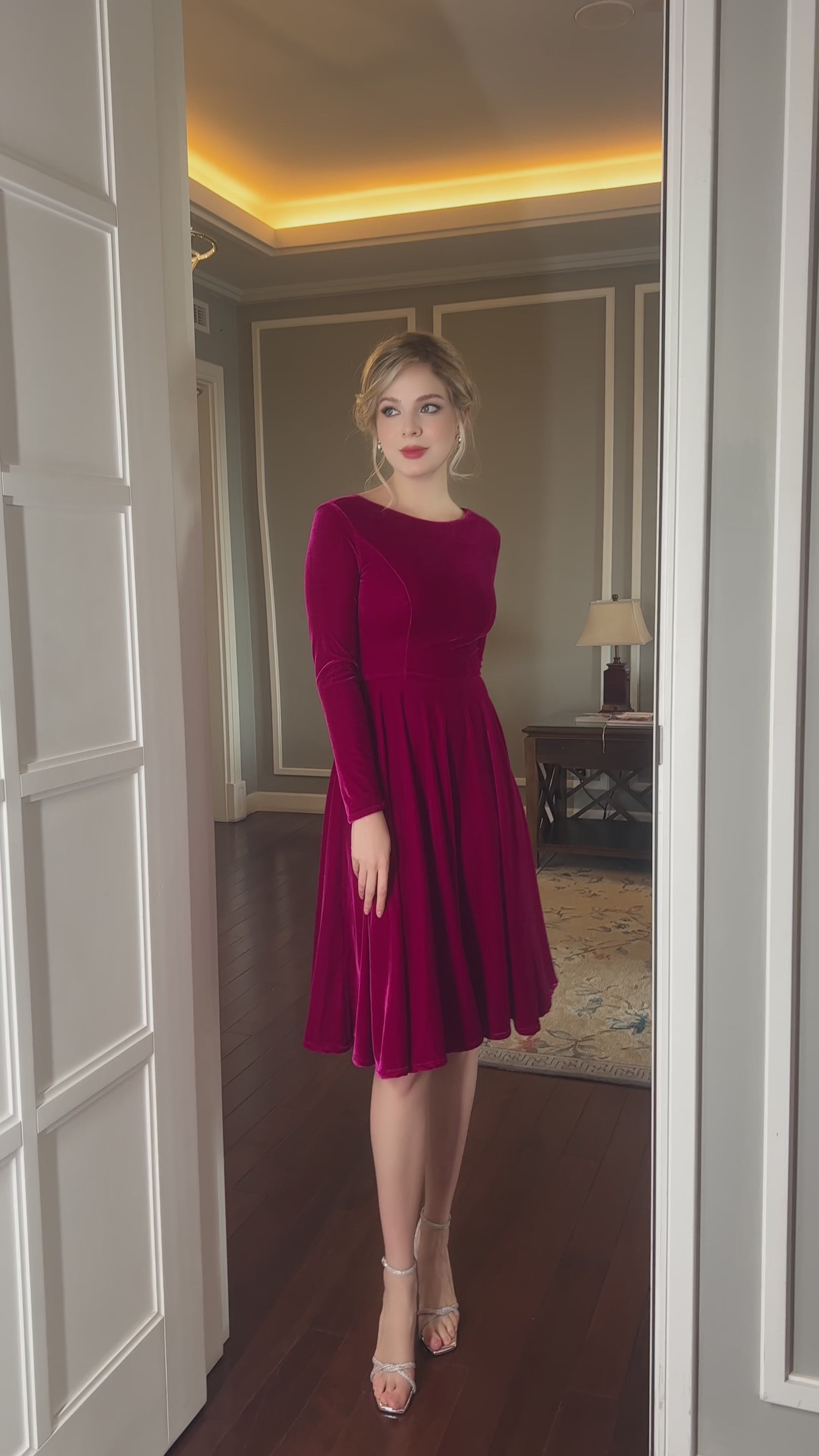 boat neck velvet dress