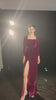 Square neck velvet slit dress