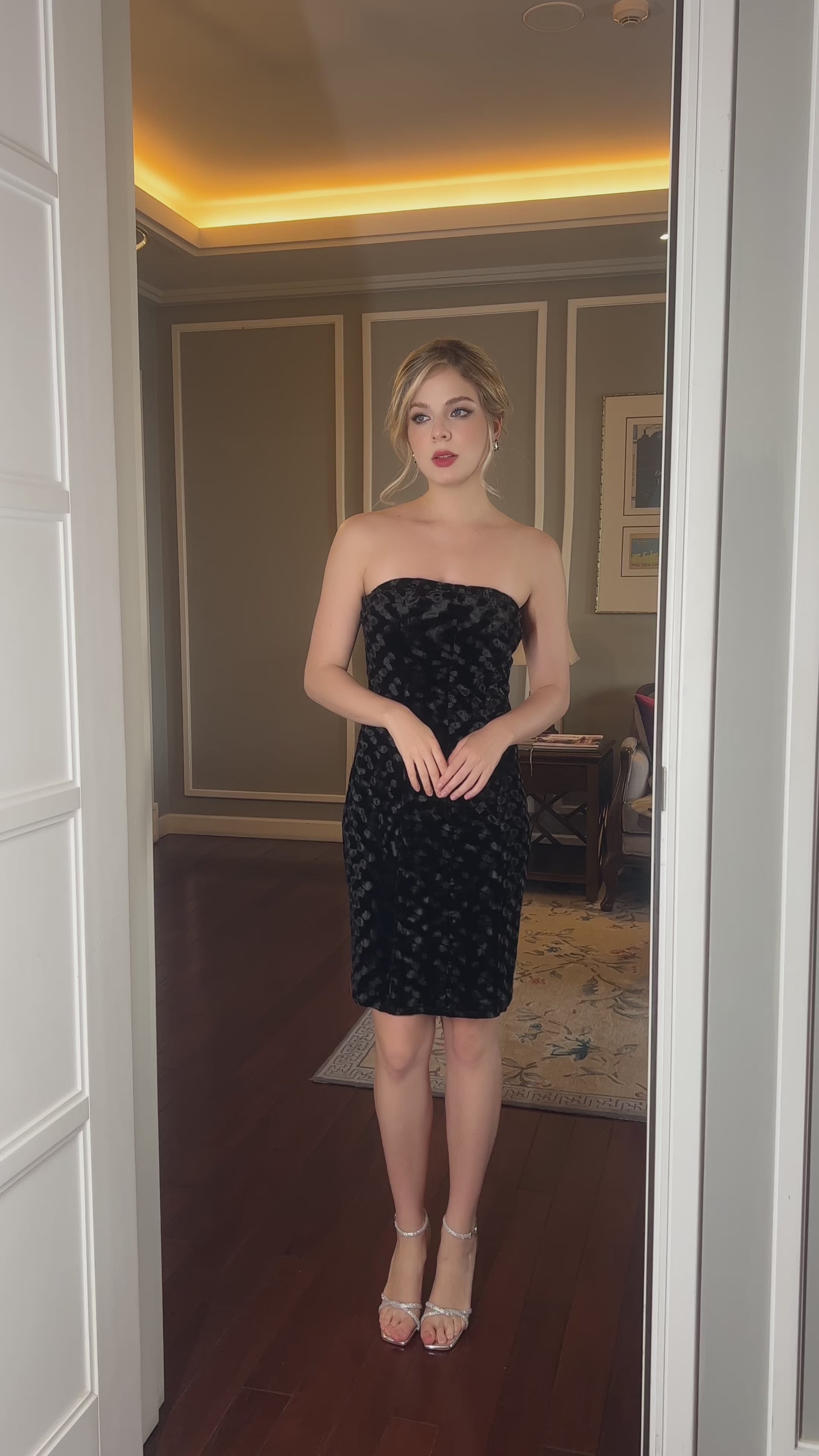 Strapless velvet gown