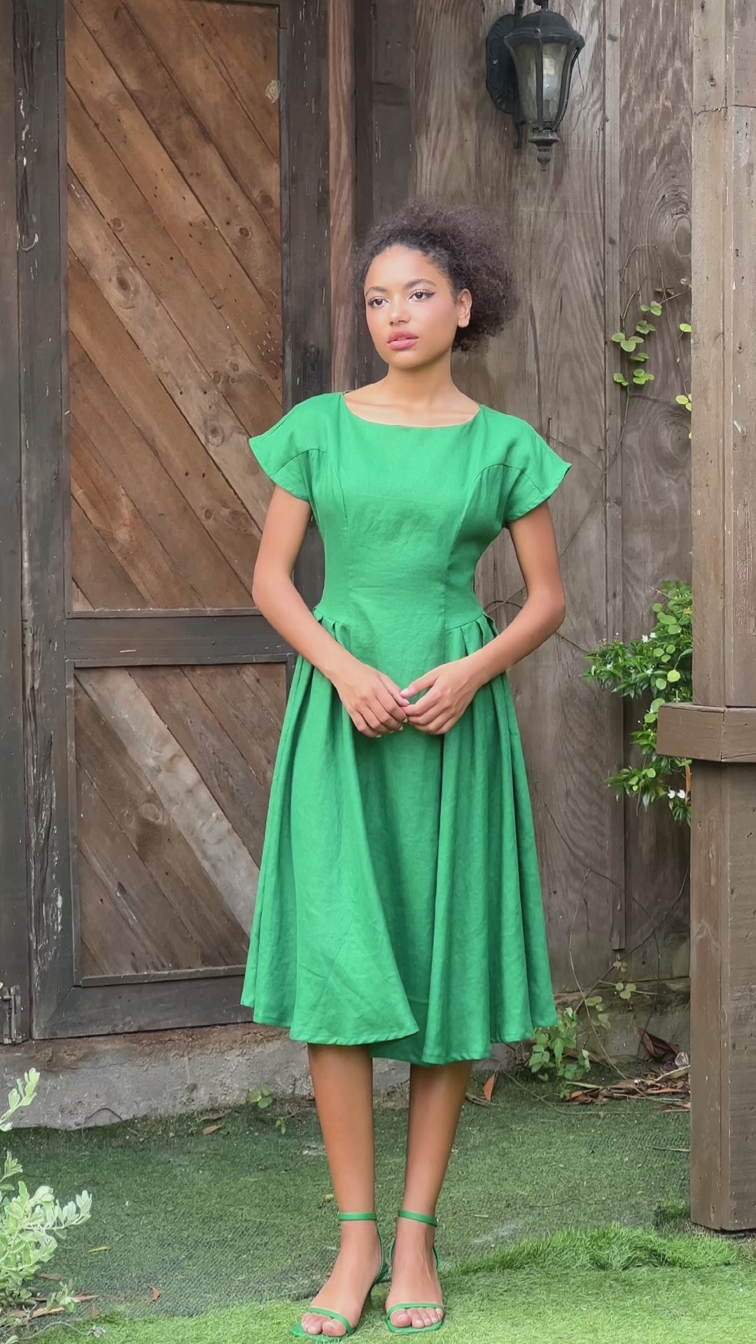 Elegant green linen dress