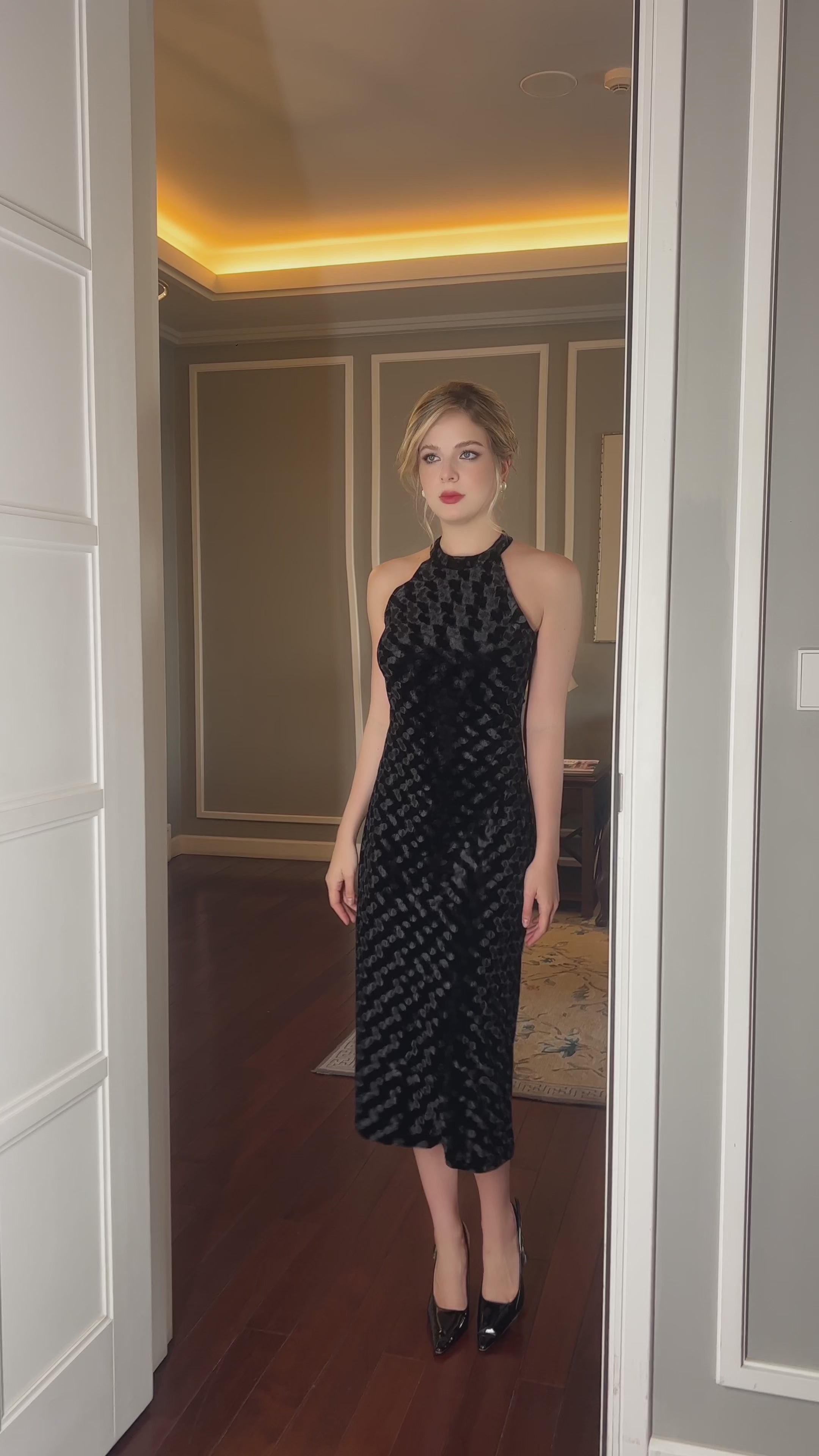 velvet halter neck dress