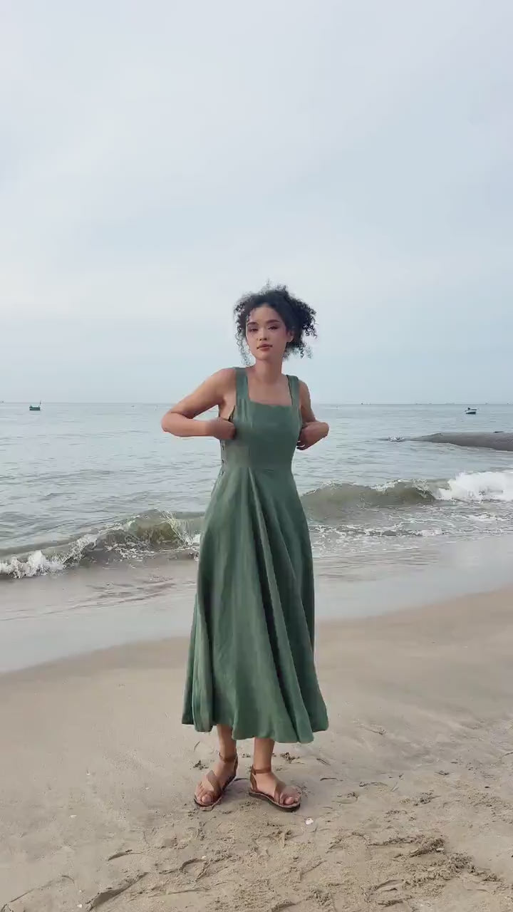 Side button linen dress