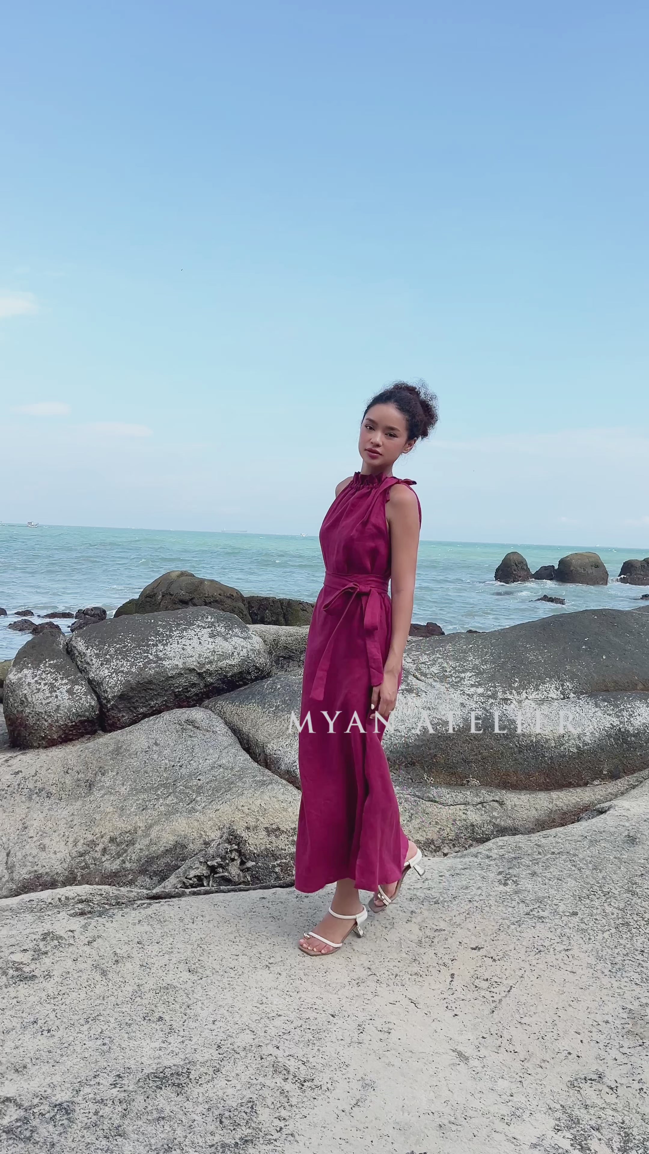 High neck linen dress