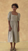Square neck puff sleeve linen dress