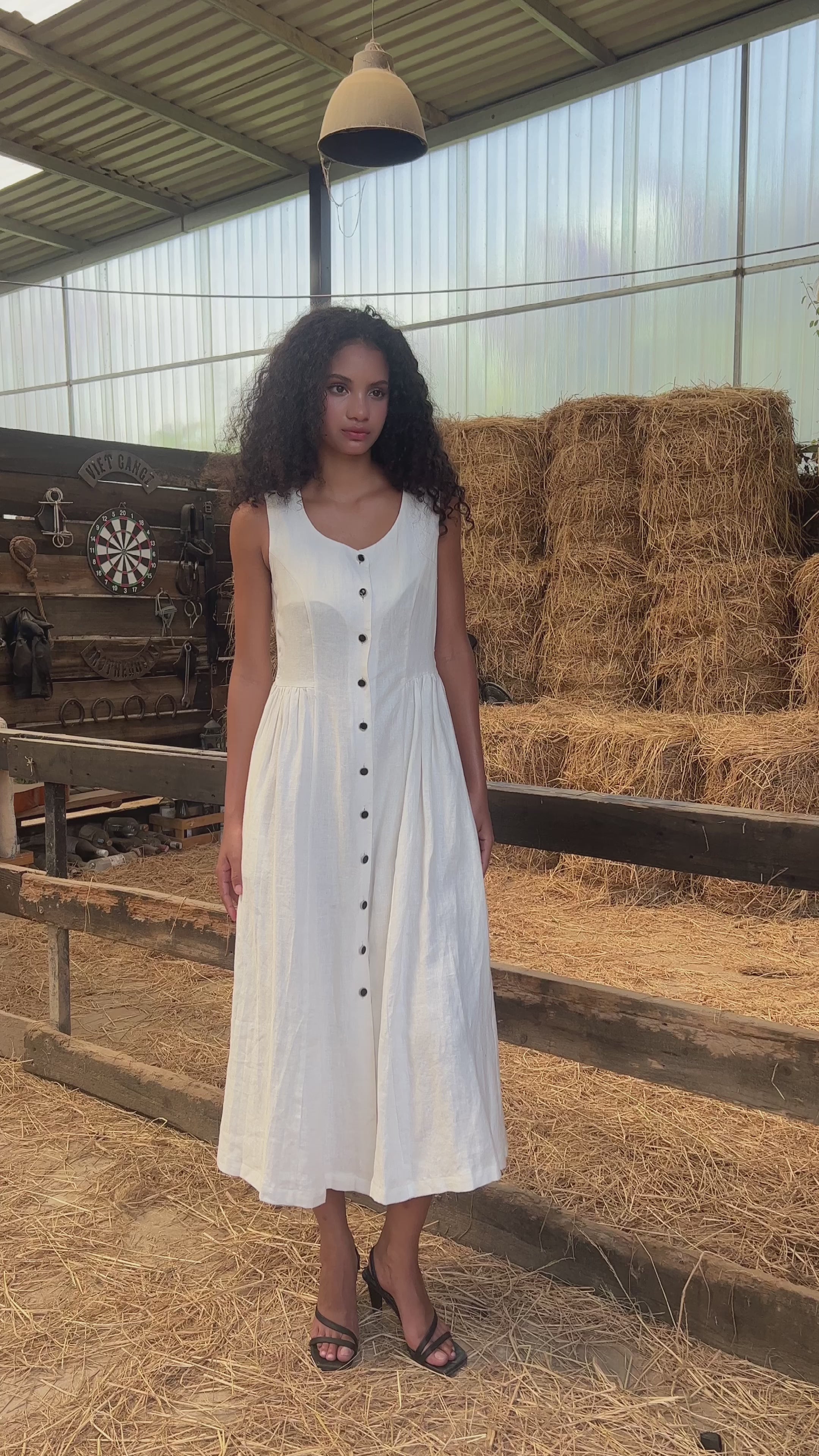 sleeveless linen midi dress