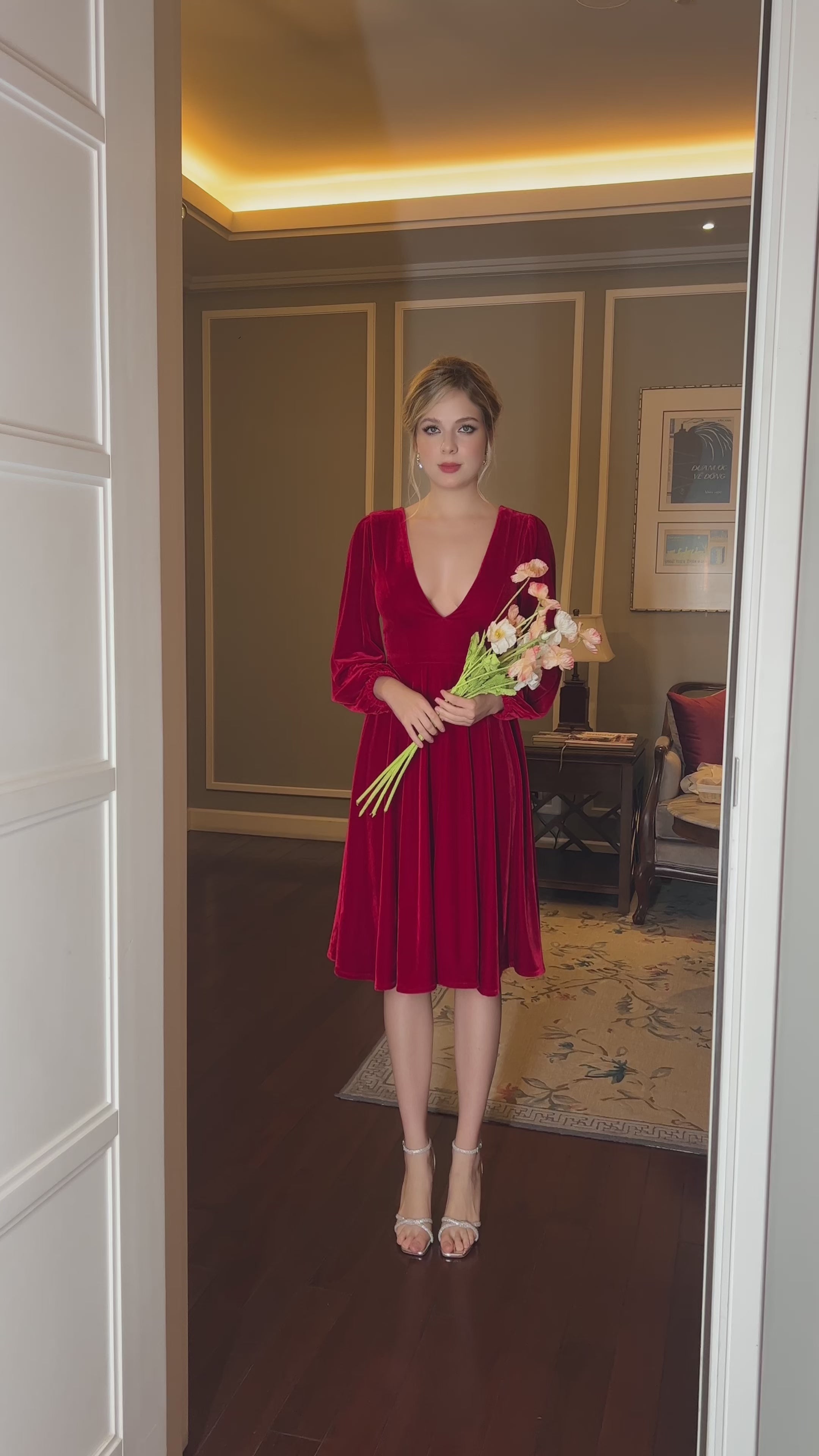 red velvet christmas party dress