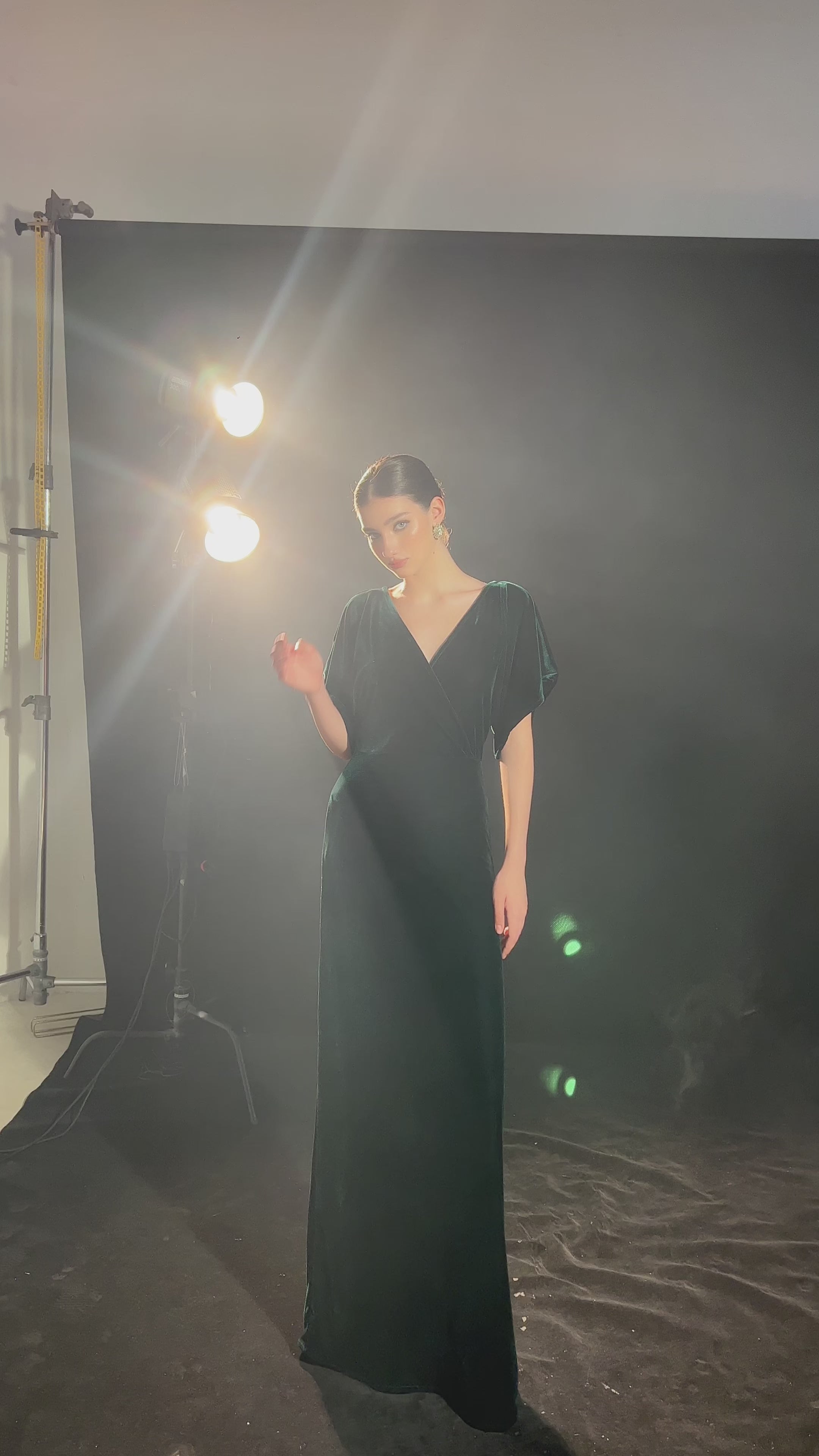 Emerald velvet bridesmaid gown