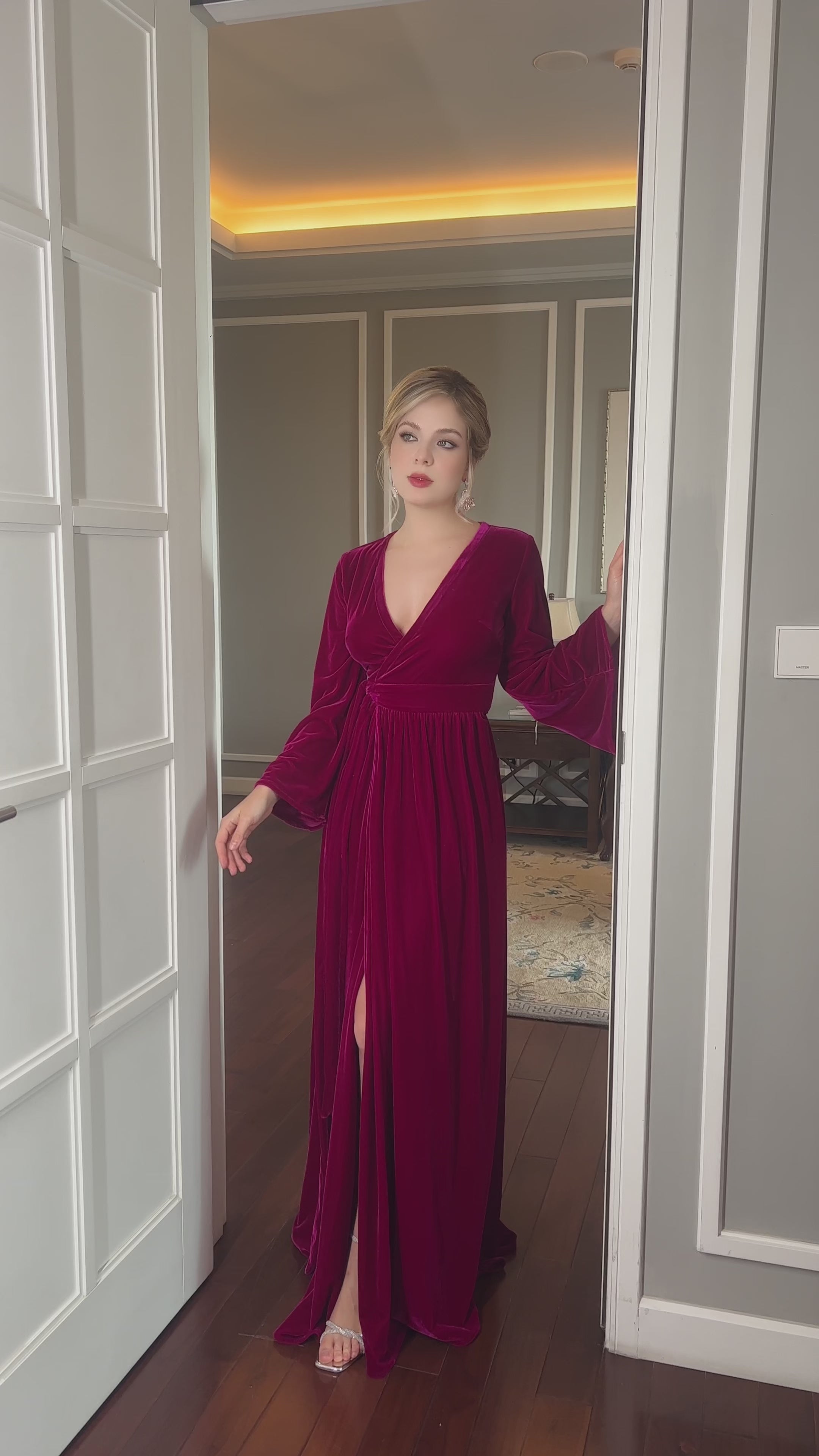 velvet wrap maxi dress