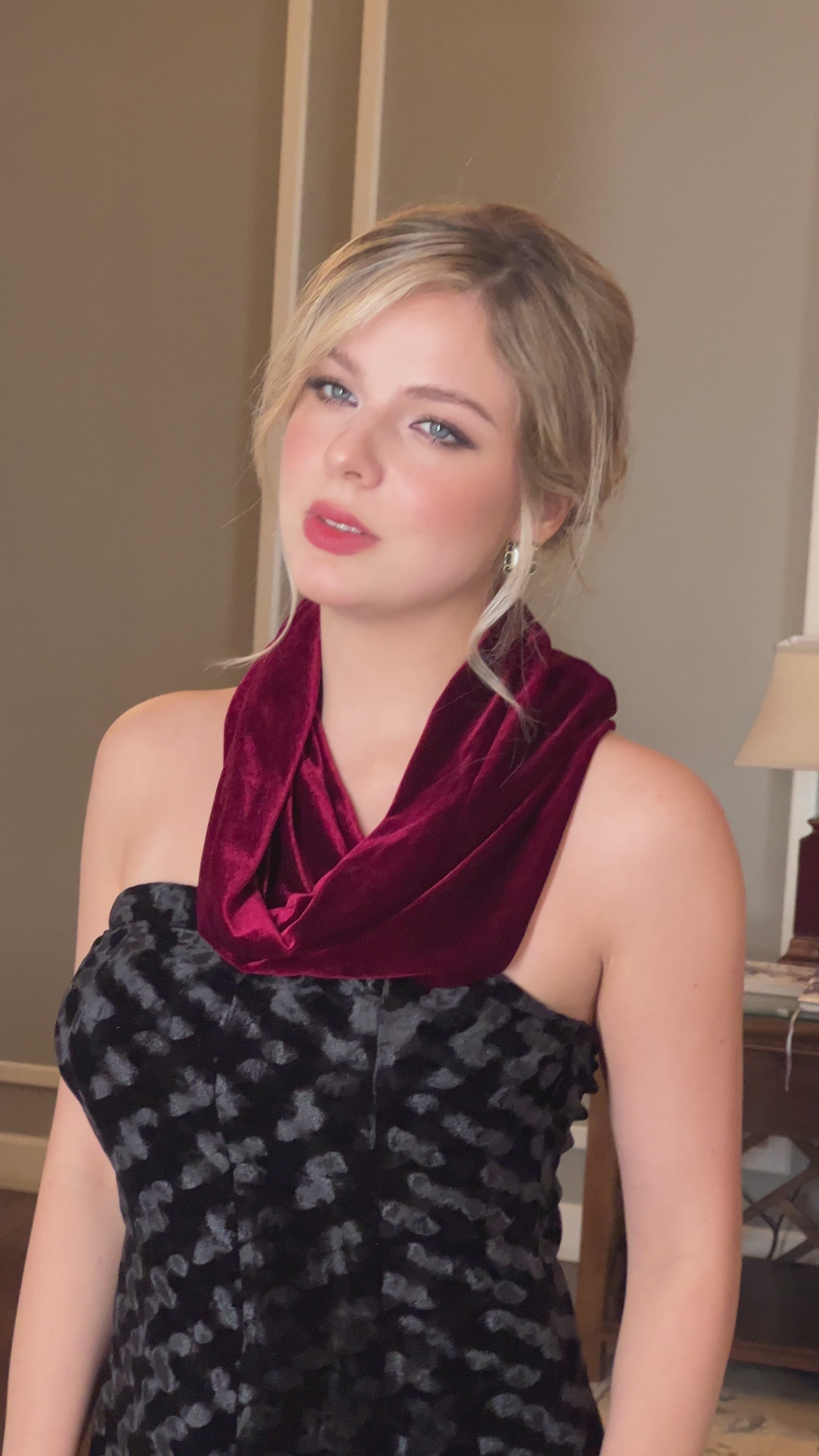 red velvet snood scarf for women