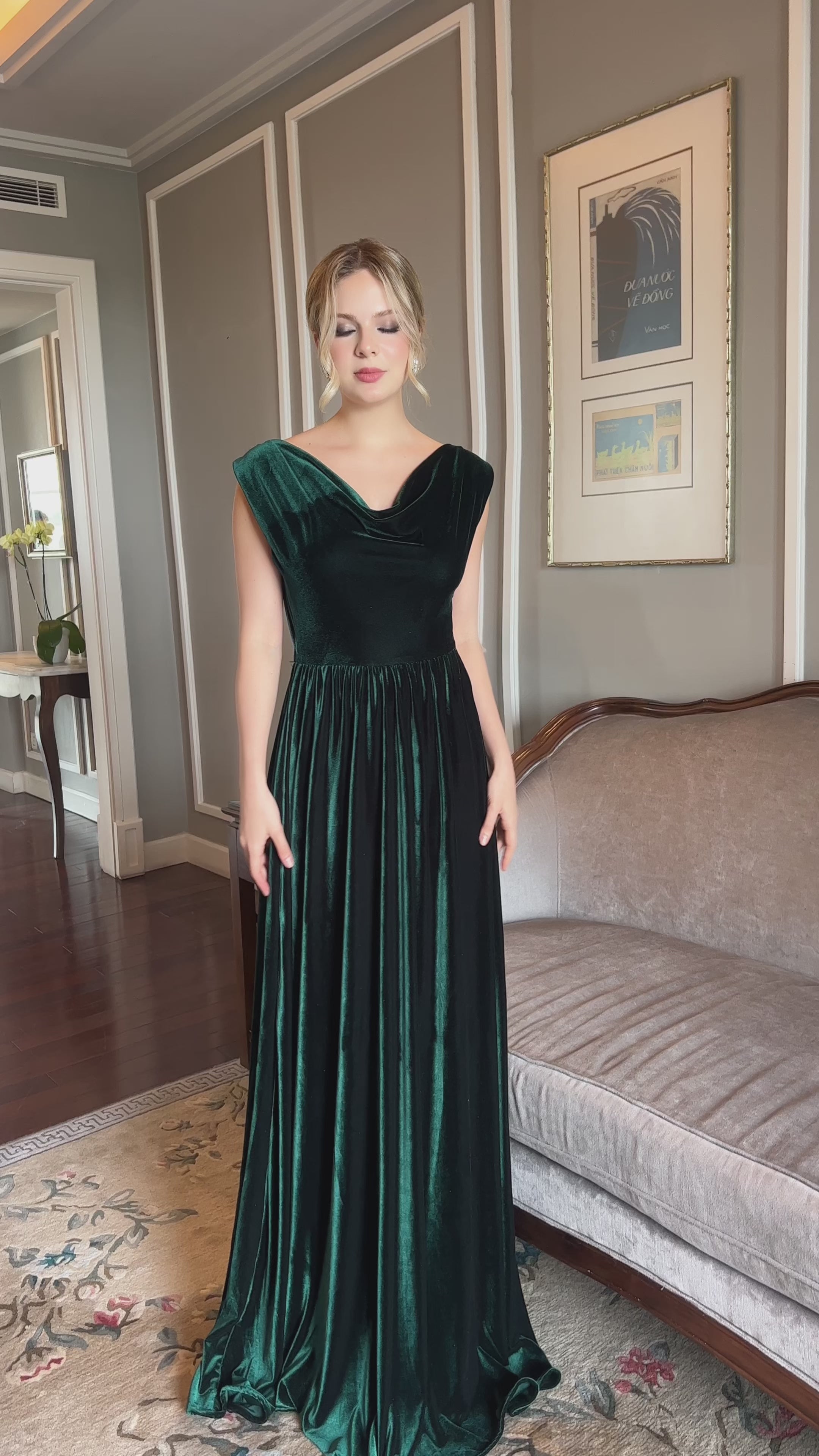 Velvet cowl neck gown