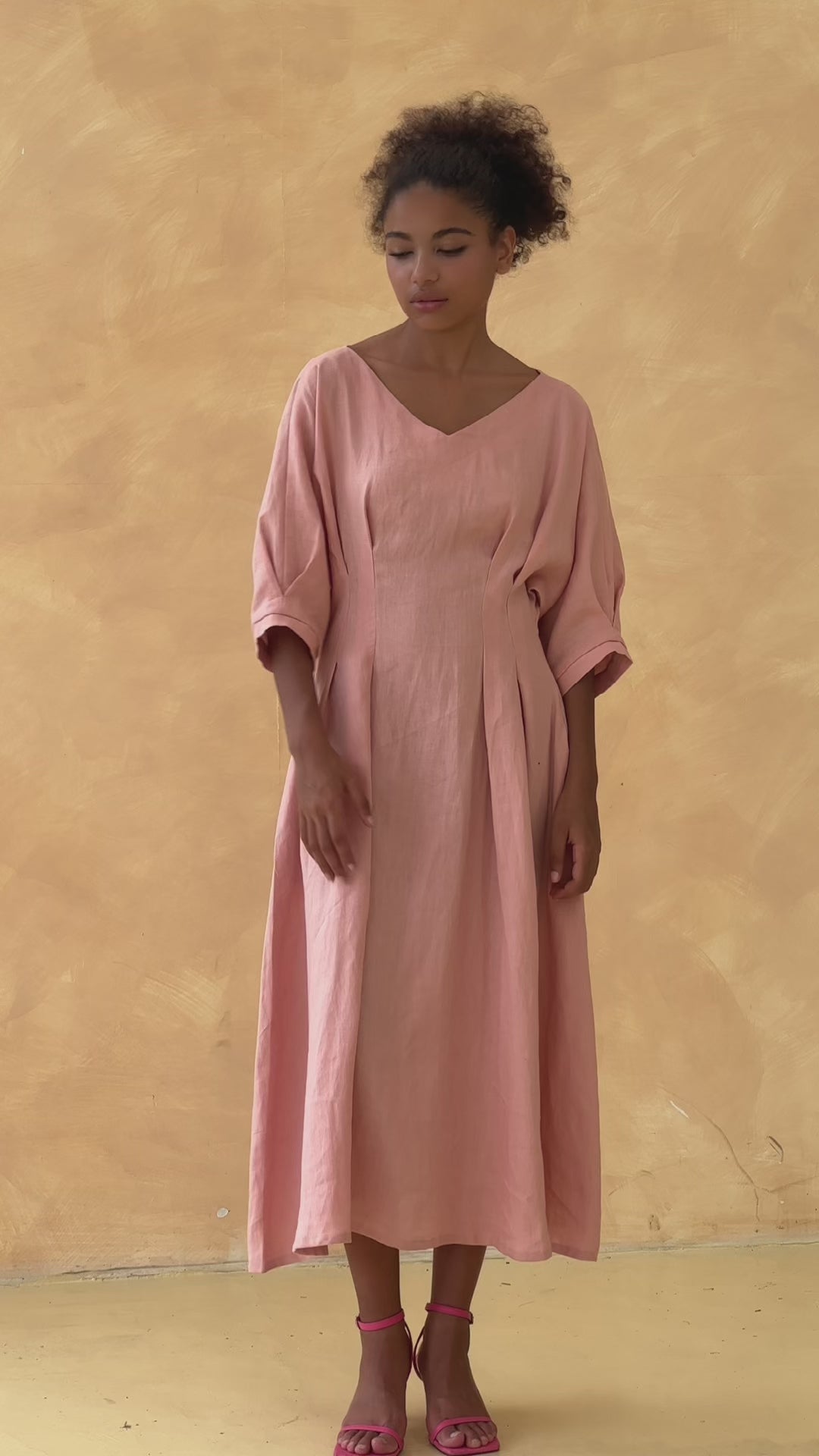 Tie waist linen midi dress