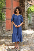 Puff sleeve linen midi dress