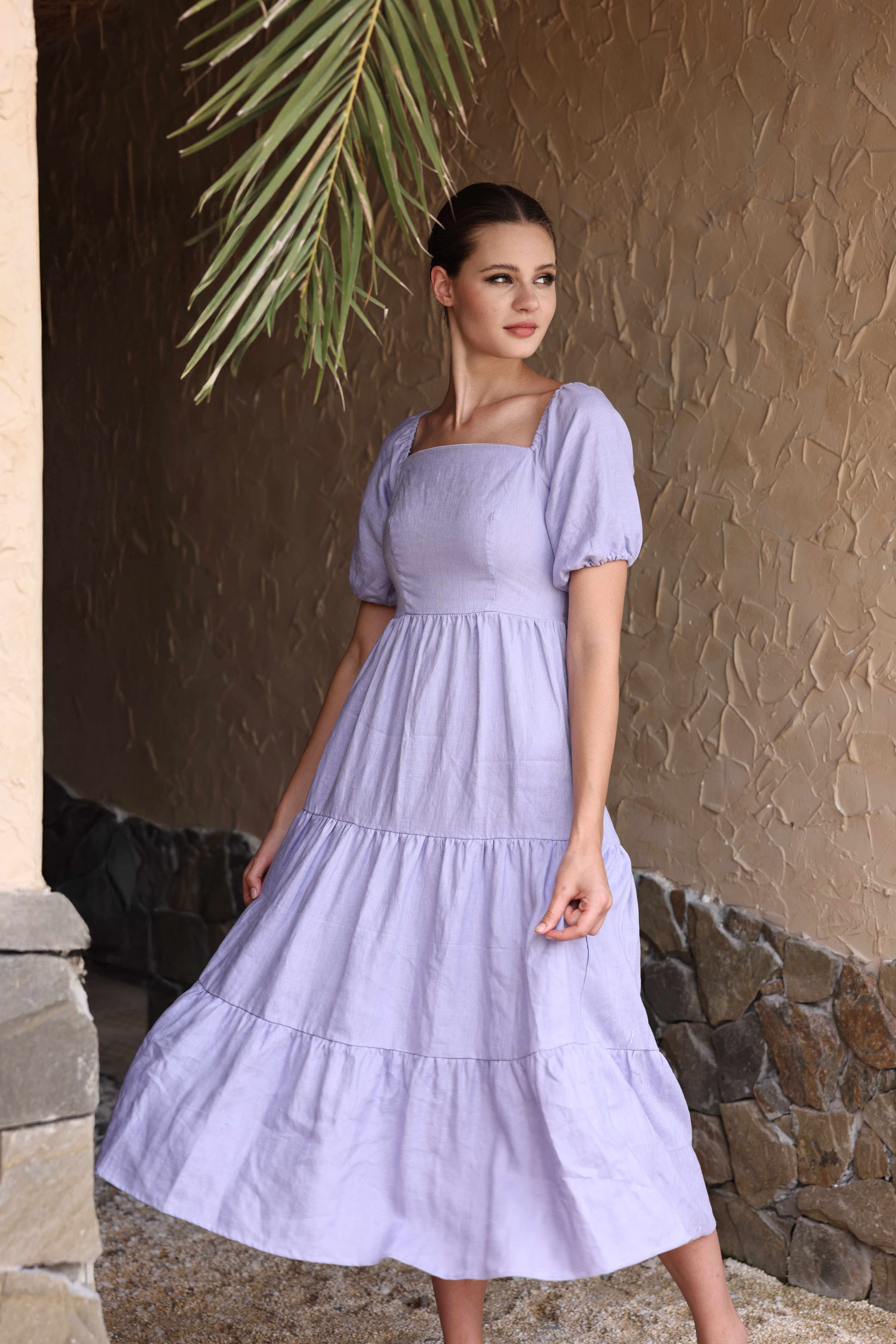 Puff sleeve tiered dress