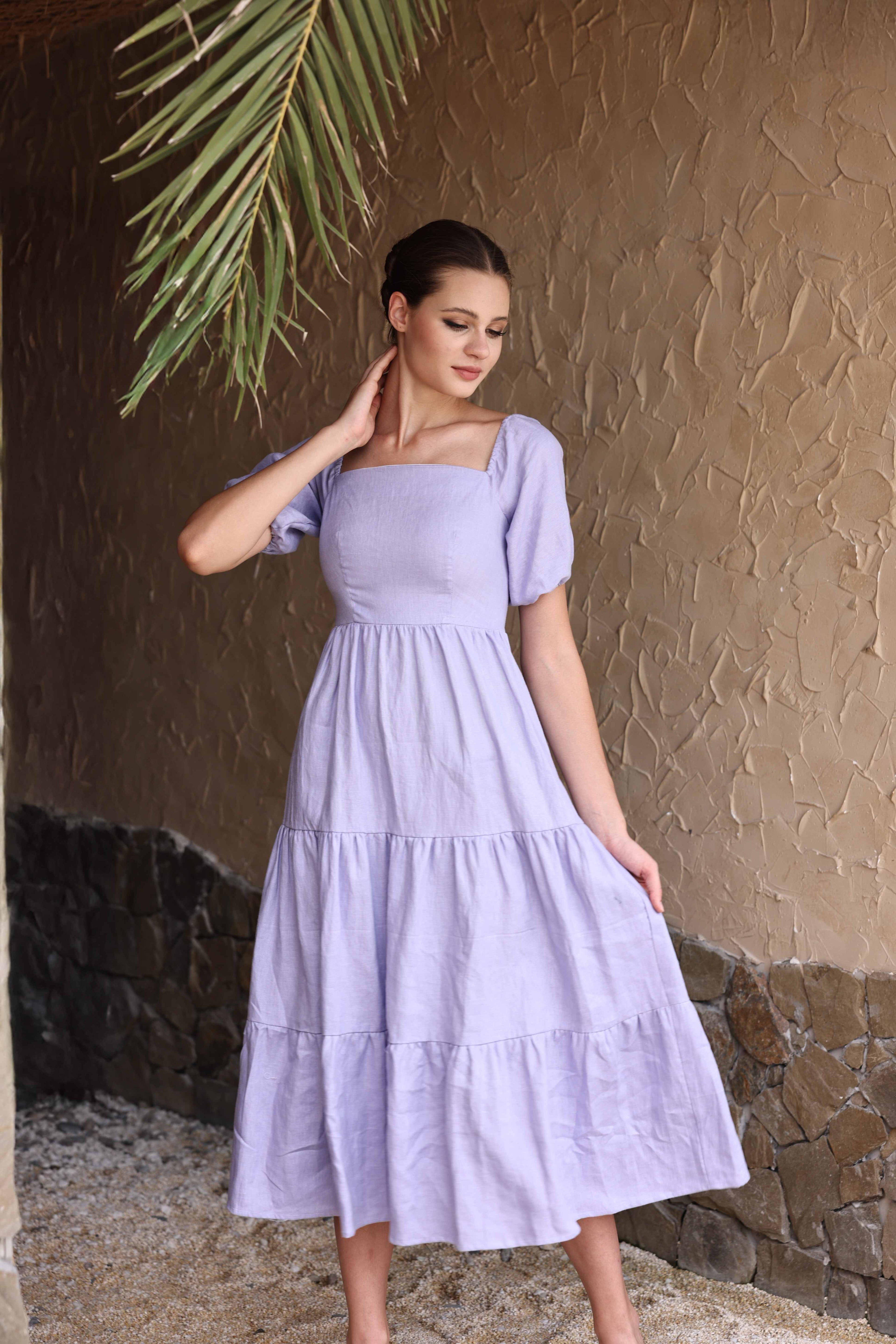 Puff sleeve tiered dress