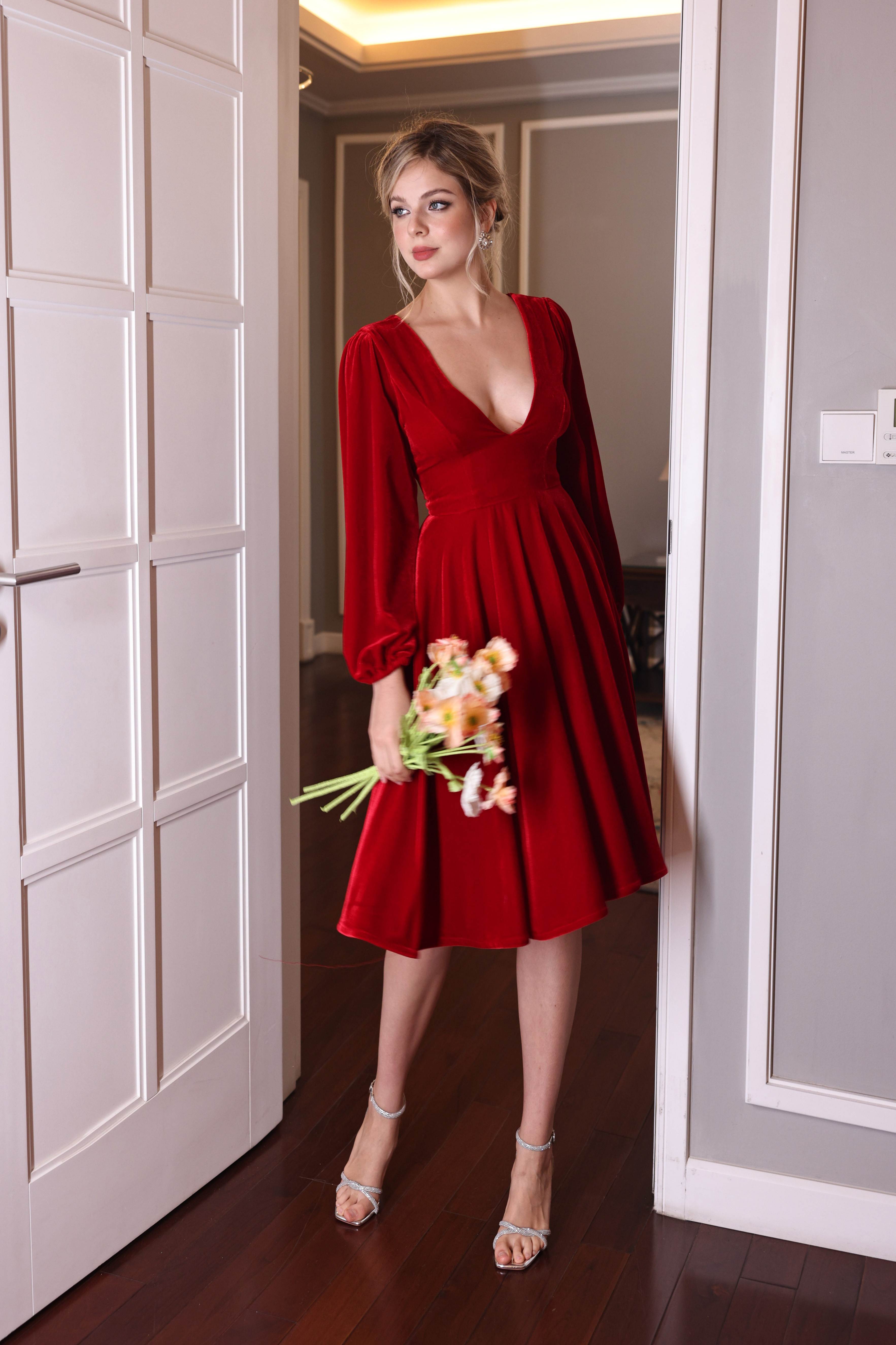 red velvet christmas party dress