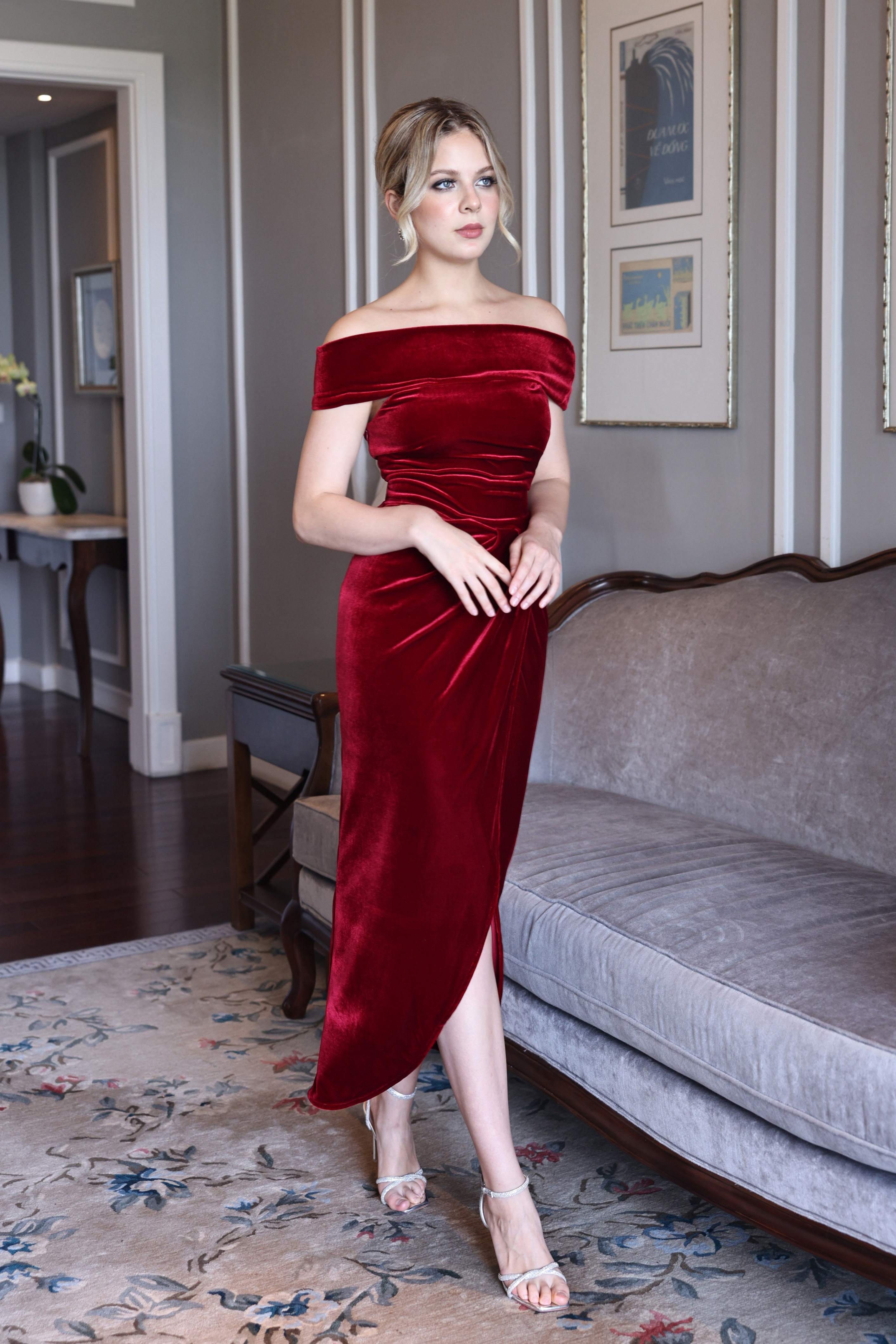 Red velvet cocktail dress