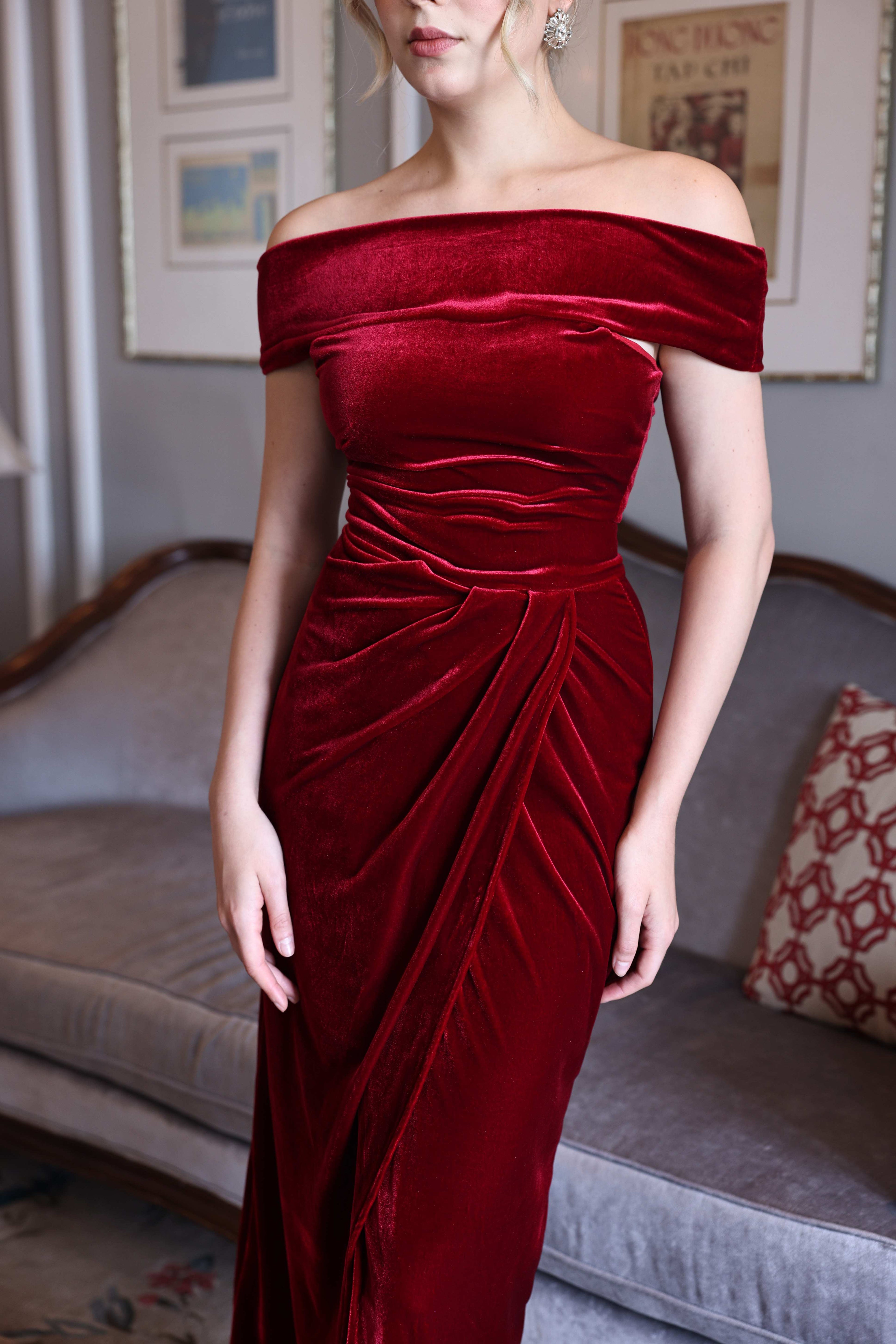 Red velvet cocktail dress