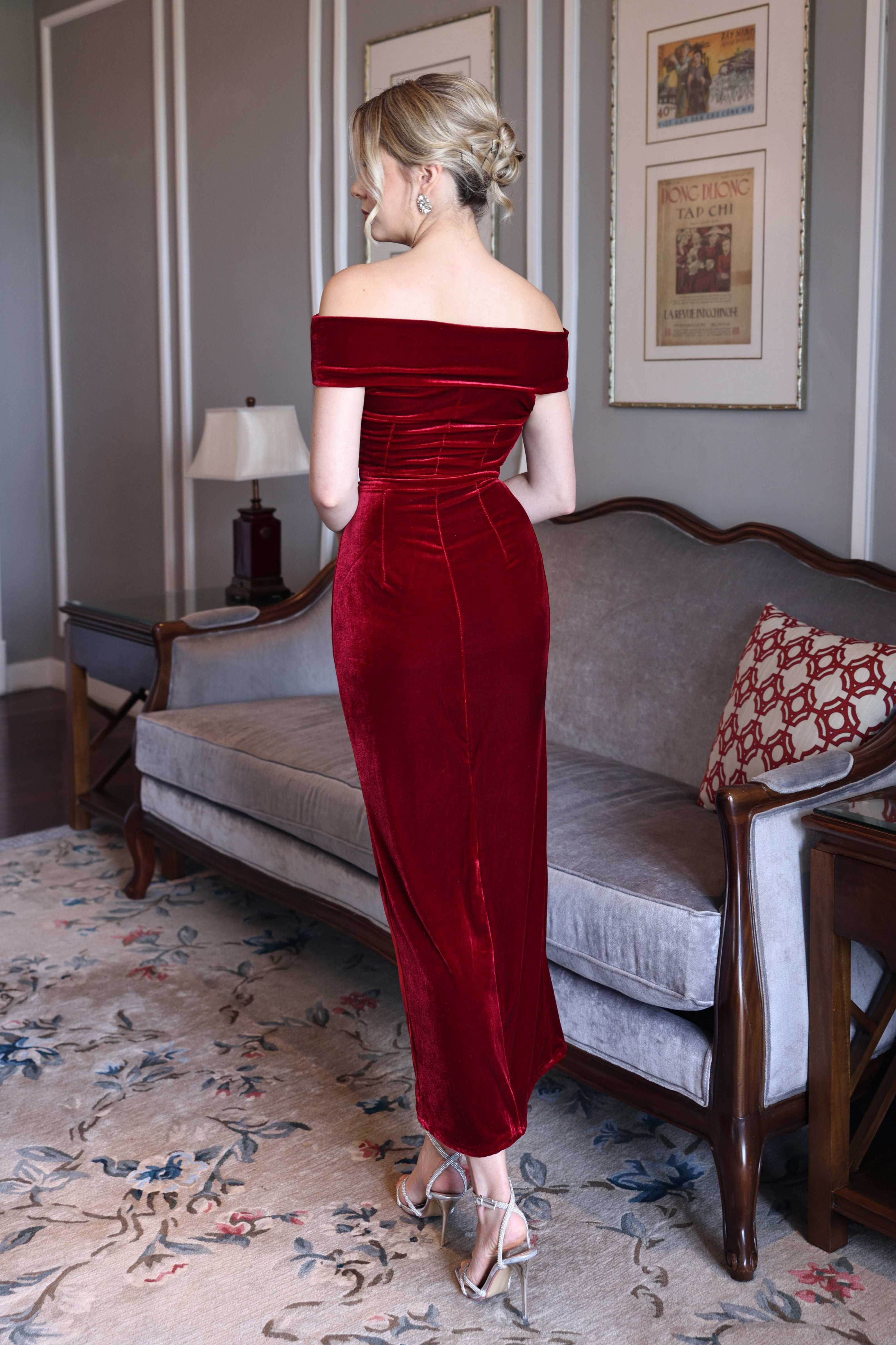 Red velvet cocktail dress