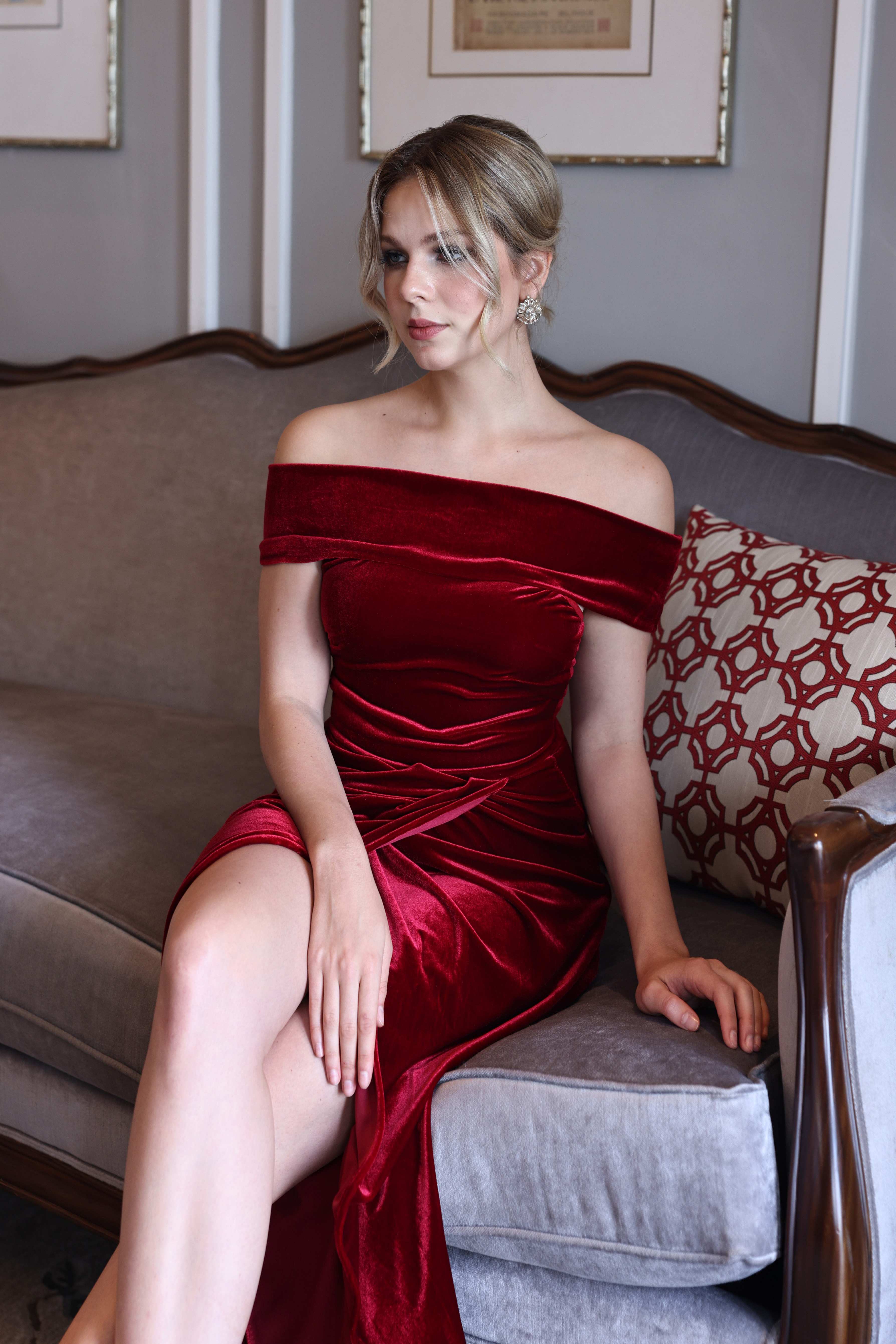 Red velvet cocktail dress