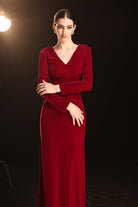 Red velvet evening gown