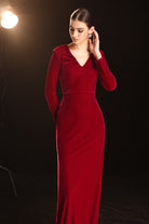 Red velvet evening gown
