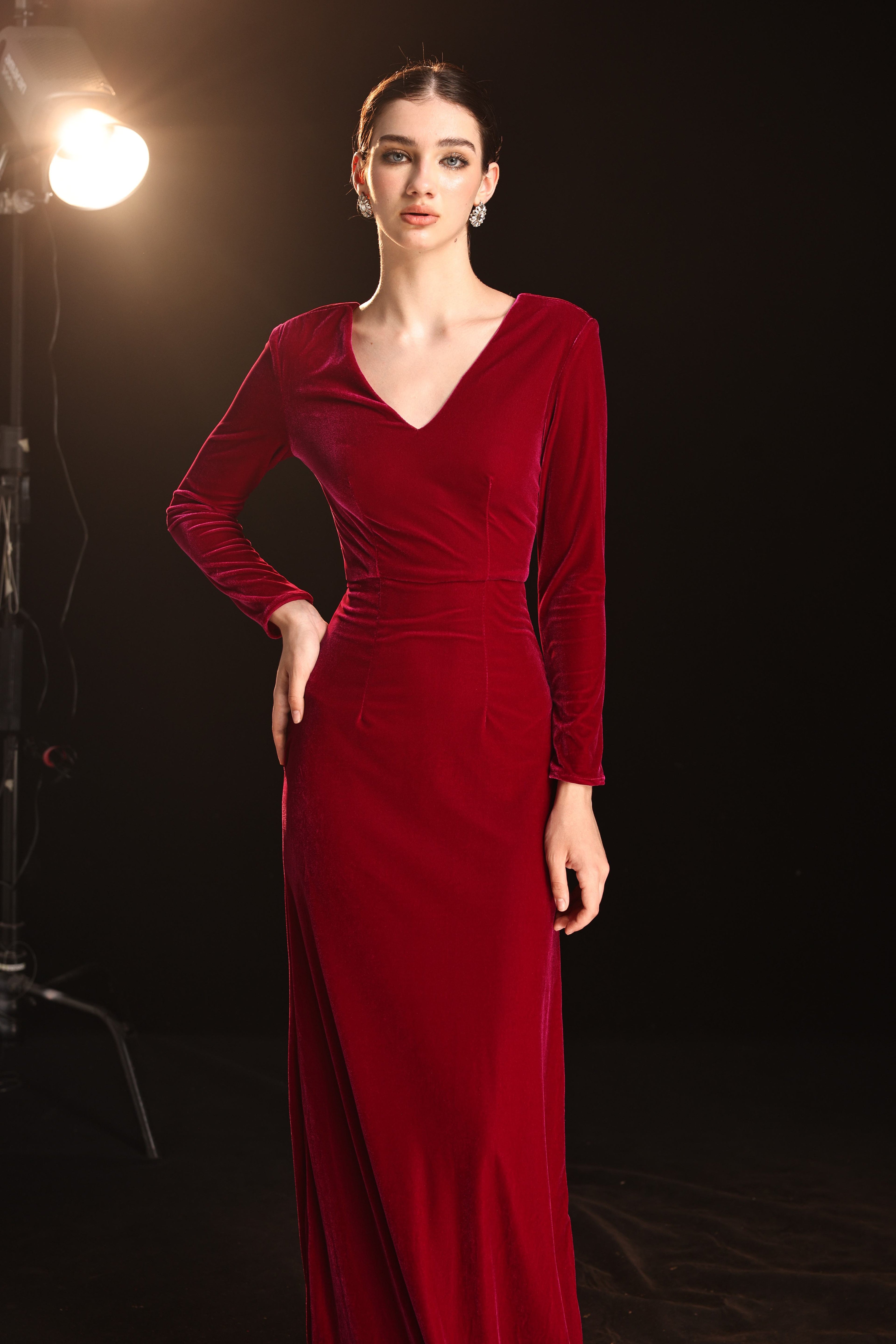 Red velvet evening gown