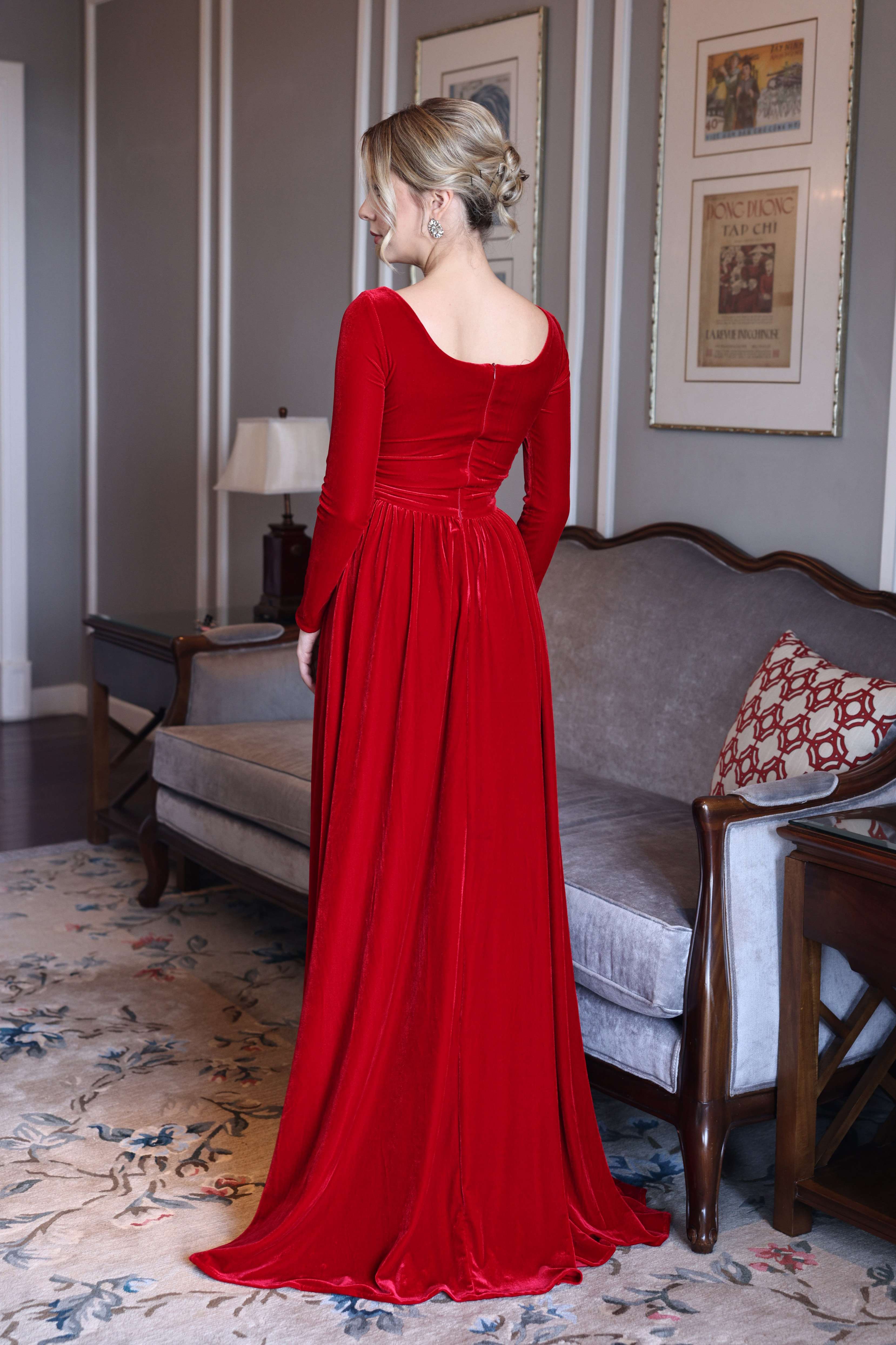 Red velvet maxi dress