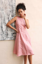 Round neck linen dress