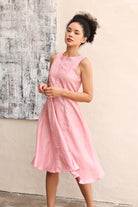 Round neck linen dress