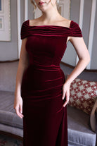 Ruched sleeve velvet gown