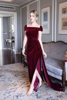 Ruched sleeve velvet gown