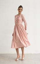 Ruffle front linen dress